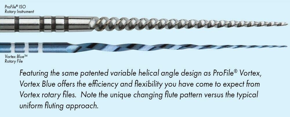 Dentsply Tulsa Dental Vortex Blue 21, 25, 30mm all Taper rotary file 120/pk
