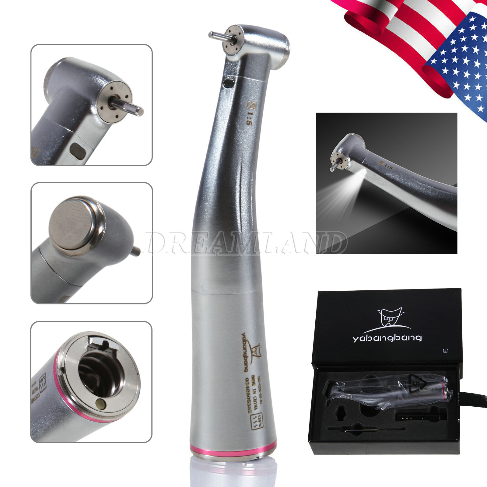 Dental 1:5 Increasing Handpiece Contra Angle LED For KAVO NSK Electric Motor USA