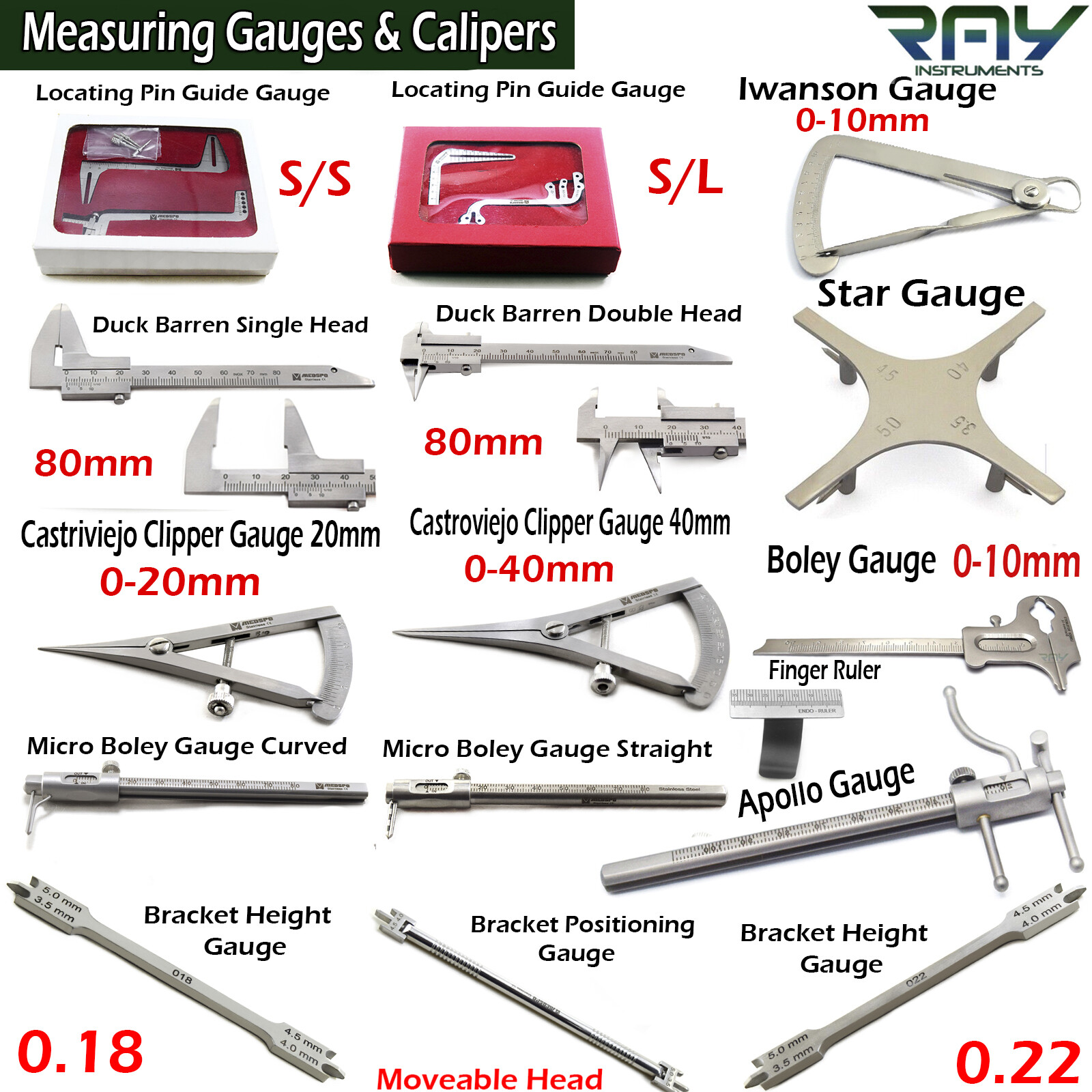 Dental Gauges Bracket Postioning Tooth Measuring Height Calipers Orthodontics