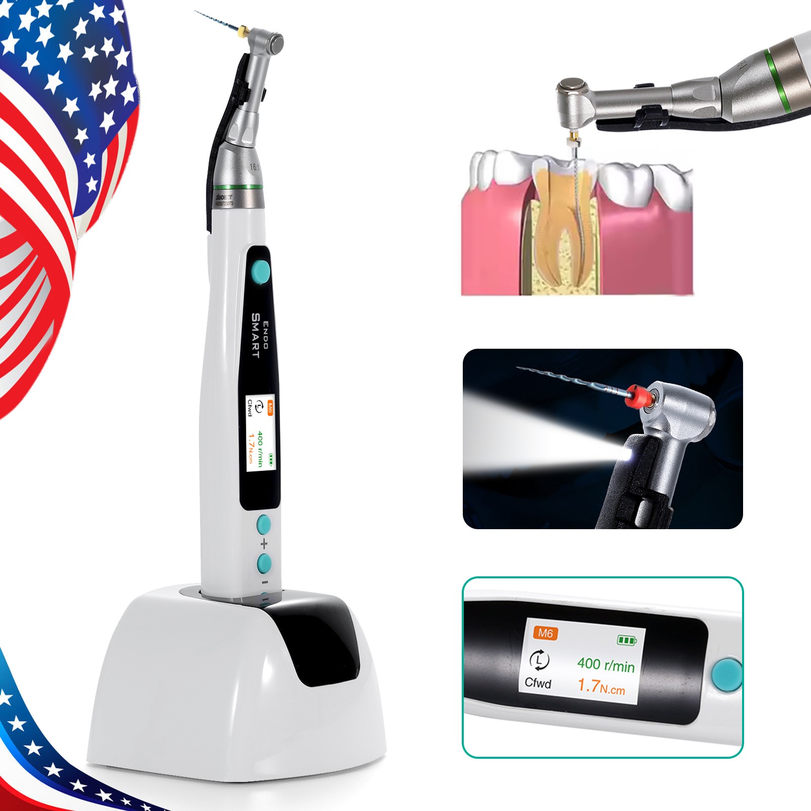 Wireless Dental Endodontic LED Endo Motor 16:1 Contra Angle/NITI Rotary Files DA
