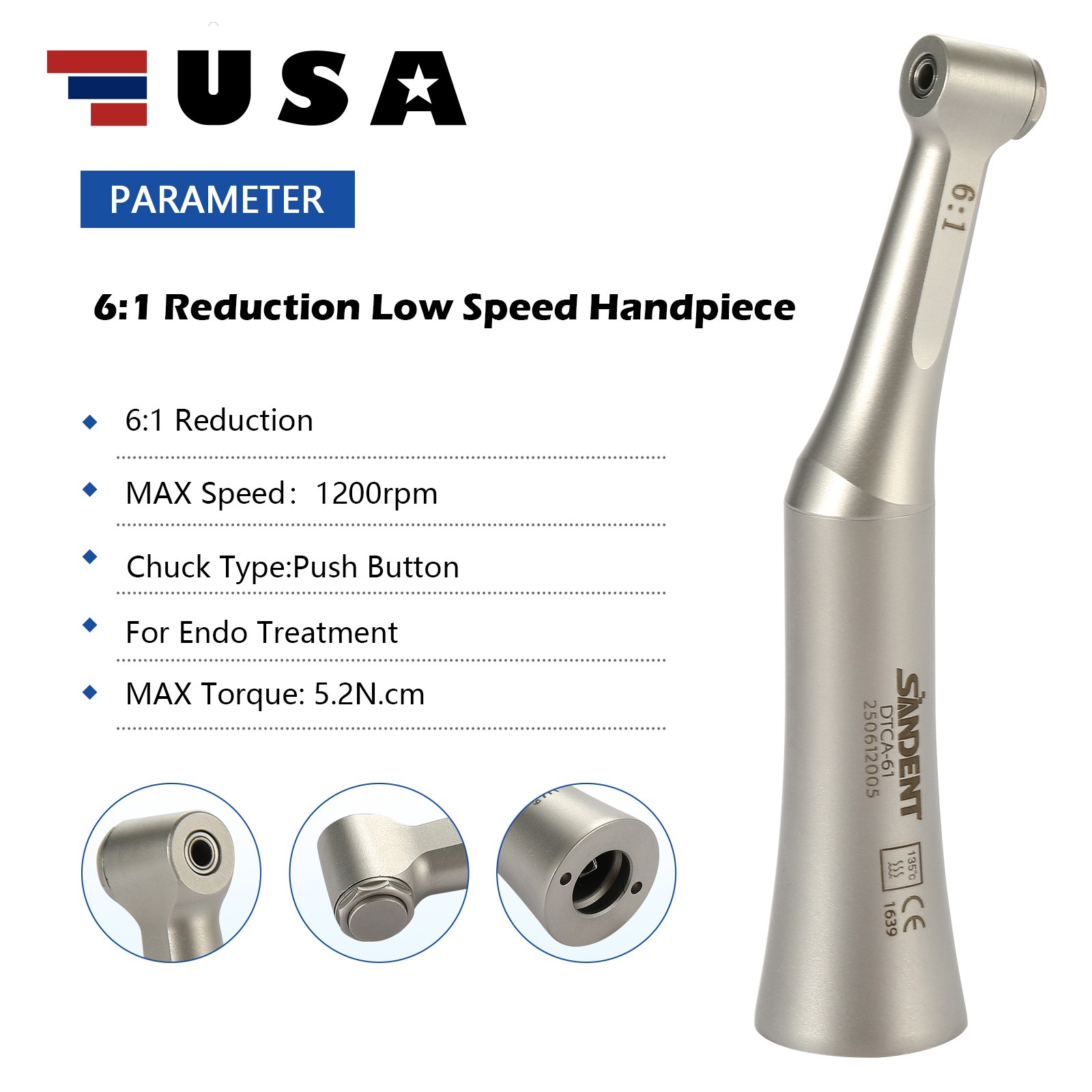 Dental 6:1 Endo Contra Angle Handpiece Mini Head SANDENT E type