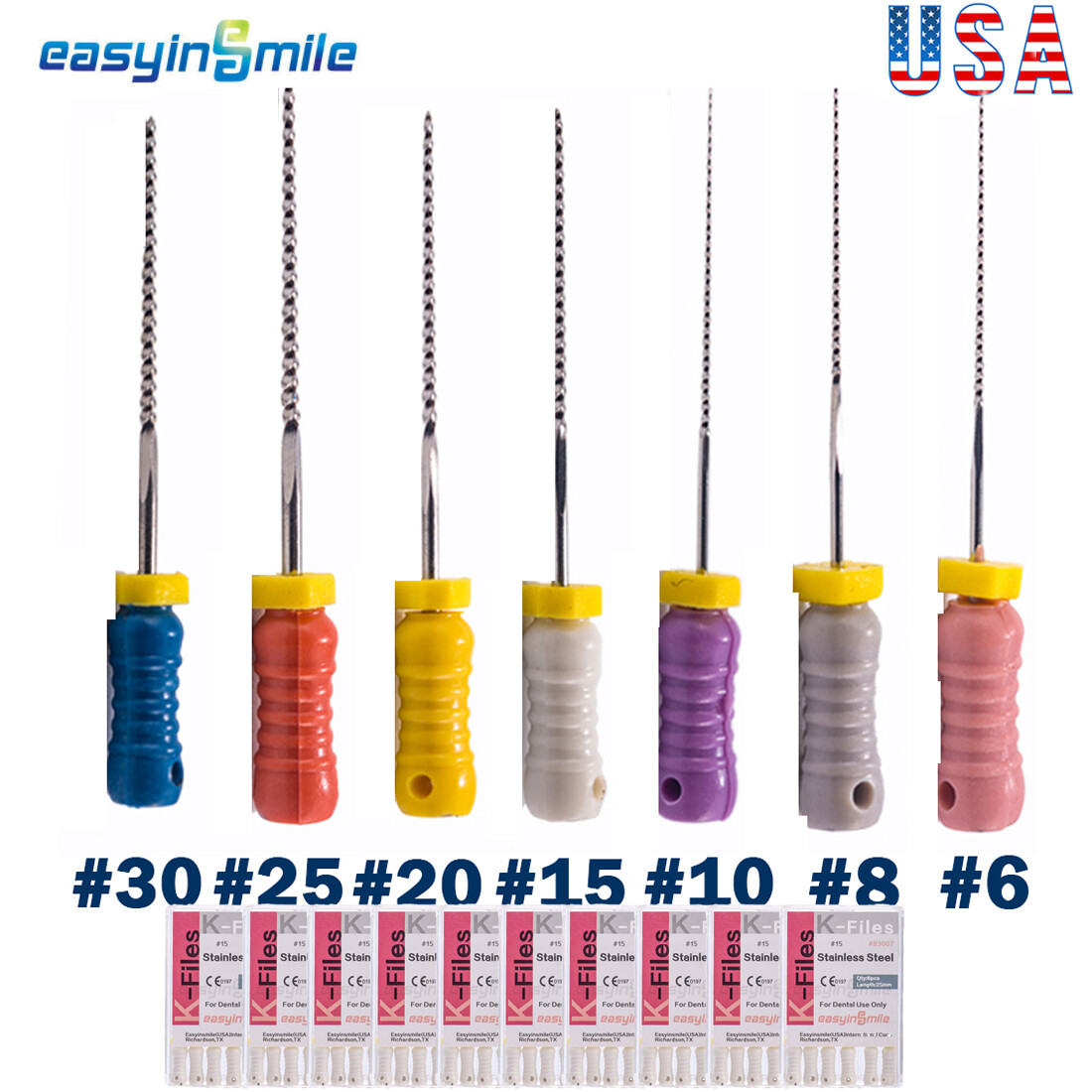 25mm Endodontic K Files dental endo root canal hand K files #6/8/10/15 stainless