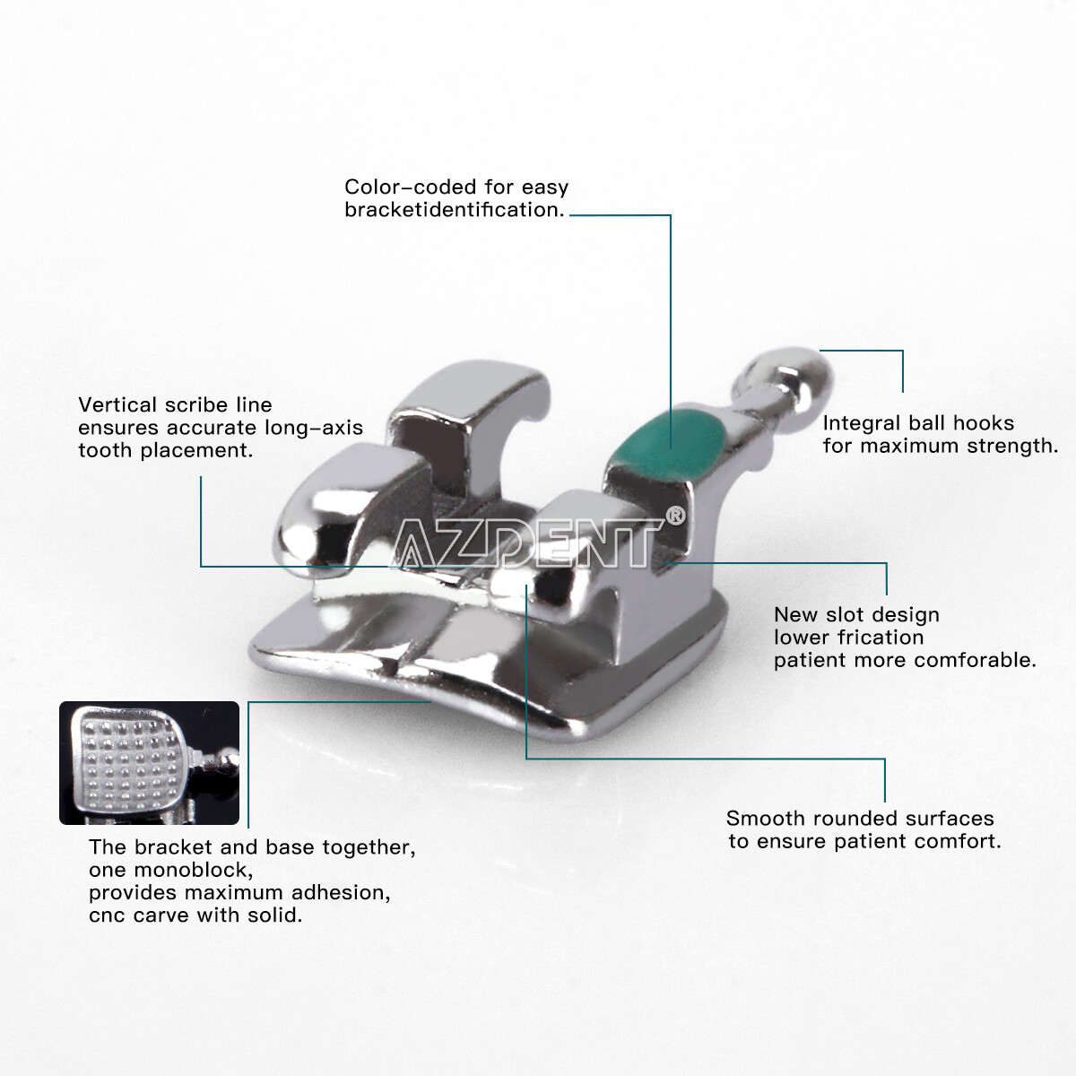 Dental Orthodontic MIM Monoblock Brackets Braces Mini Roth/MBT 022/018 Hook3/345