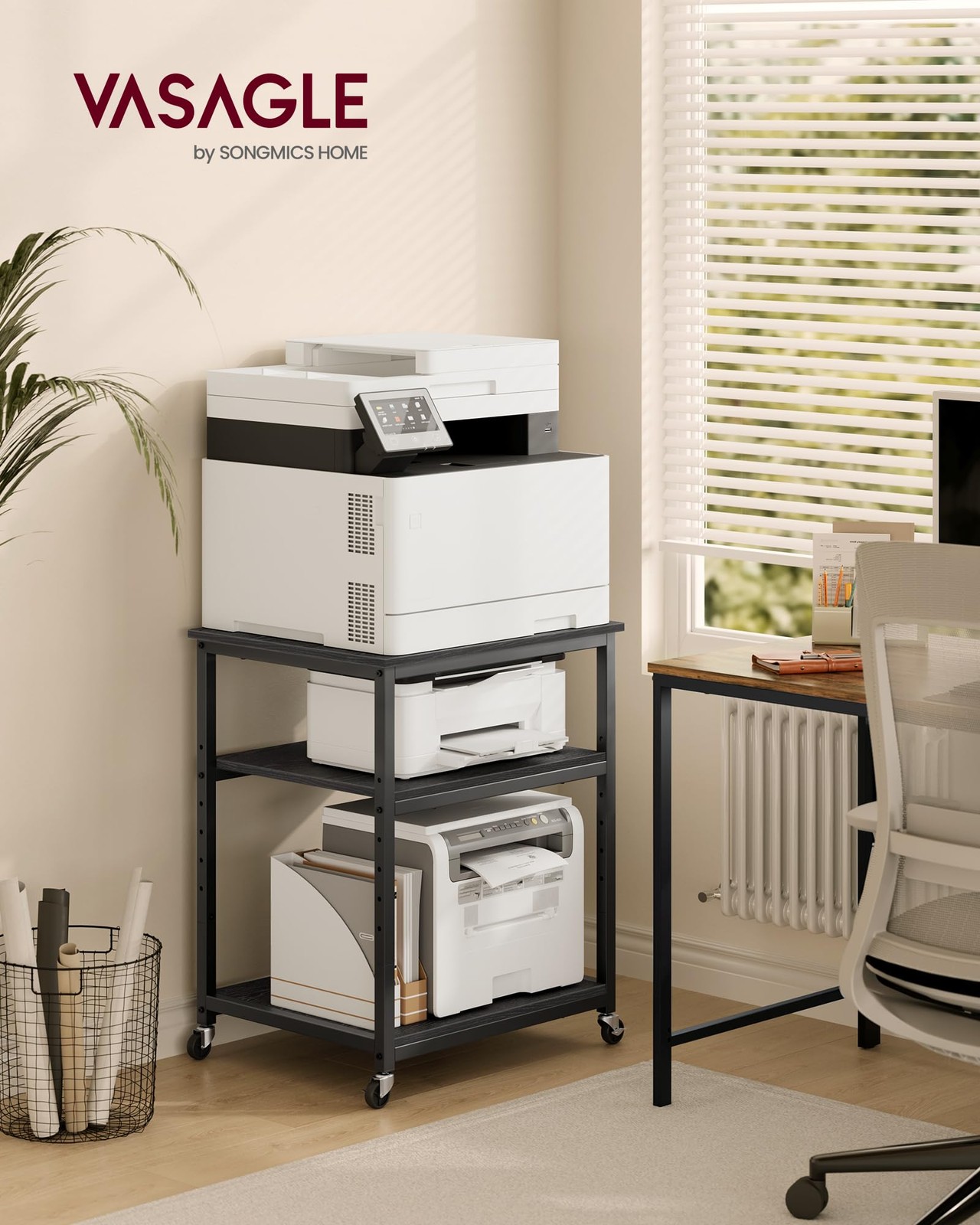 Vasagle Printer Stand Locking Wheels Industrial Mobile Cart Under Desk Printer