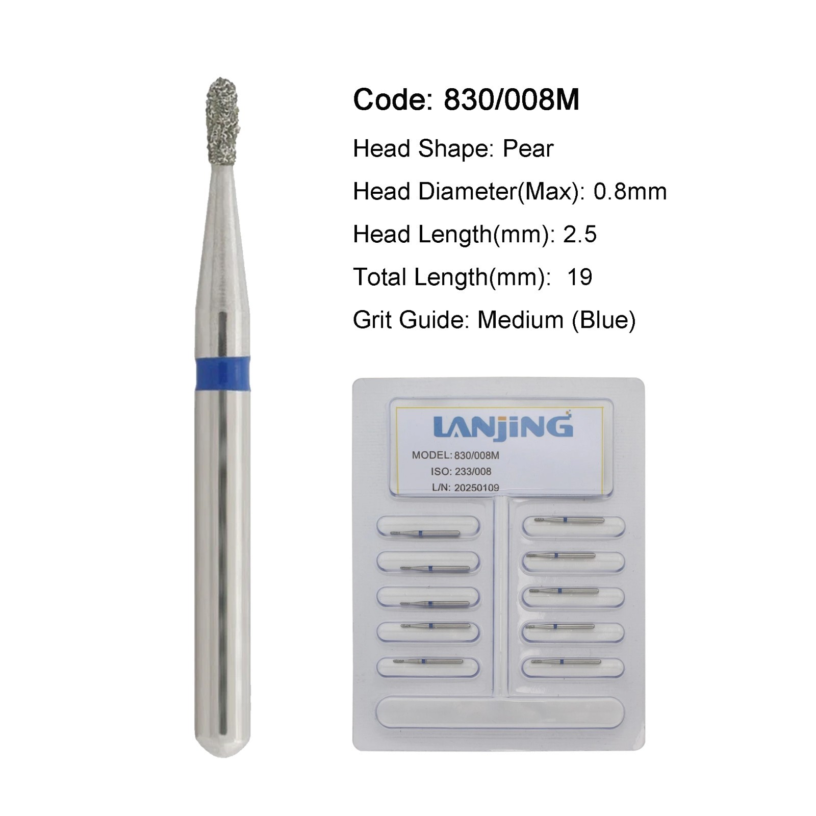 Dental 330 Burs Diamond Pear Bur FG 830/008 830/010 for High Speed Friction Grip