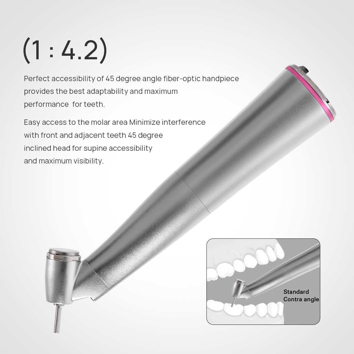 Dental 1:4.2 45 Degree LED Surgical Contra Angle Handpiece E-type Inner Channel