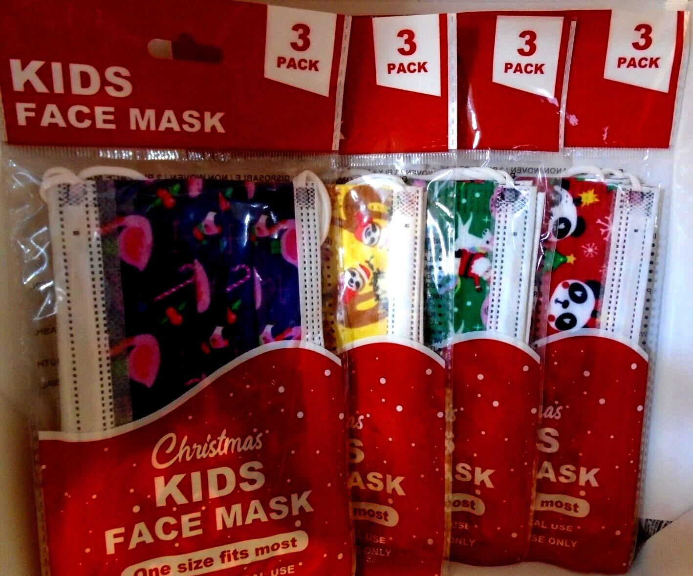 Kids Disposable Christmas Theme Face Masks Non-Medical 3 per pack Asst Lot of 9