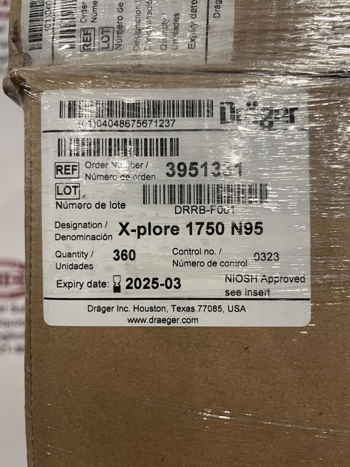 Drager X-plore 1750 N95 Particulate Respirator Mask, Case of 360