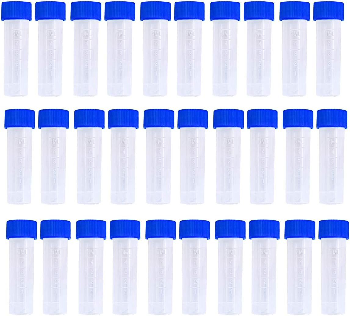 50PCS 5ml Plastic Graduated Vial Tube with Screw Caps,Small Test Sample Bottles