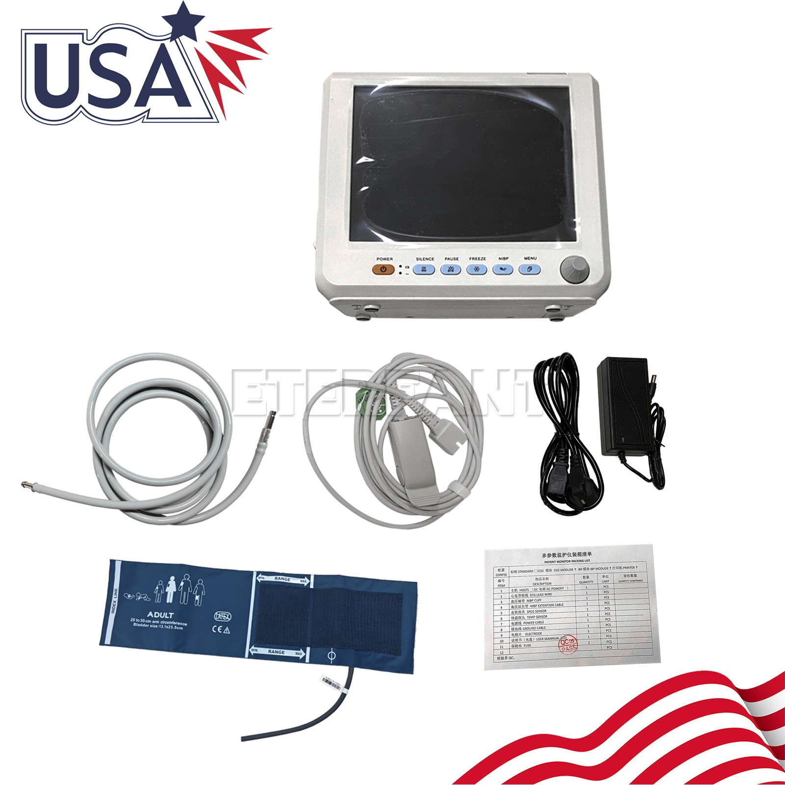 ETERFANT 8″ Patient Monitor ICU CCU Vital Sign For Hospital NIBP, SPO2, PR,TEMP