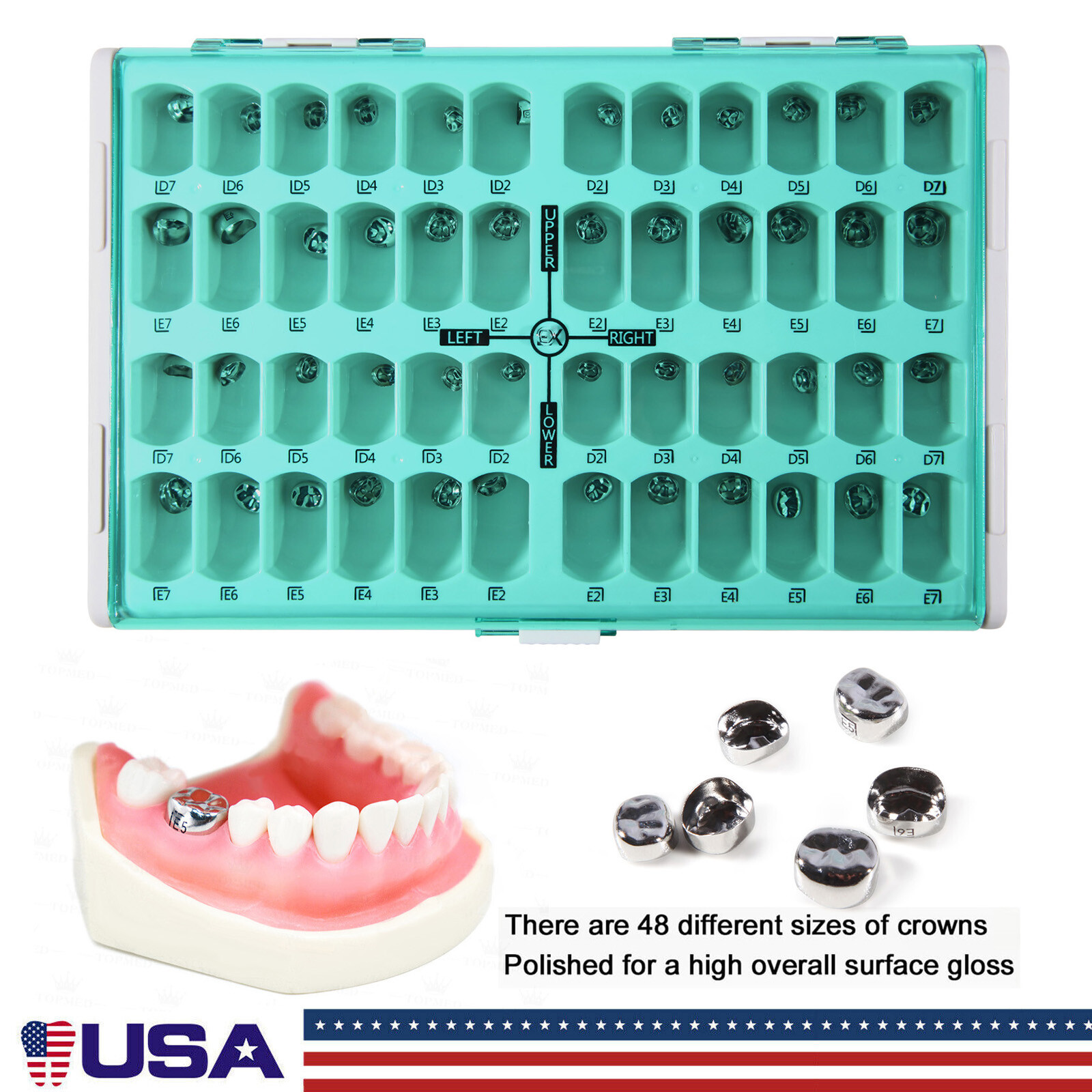 48 Size Dental Kids Primary Molar Crowns Stainless Steel Pediatric Crown USA
