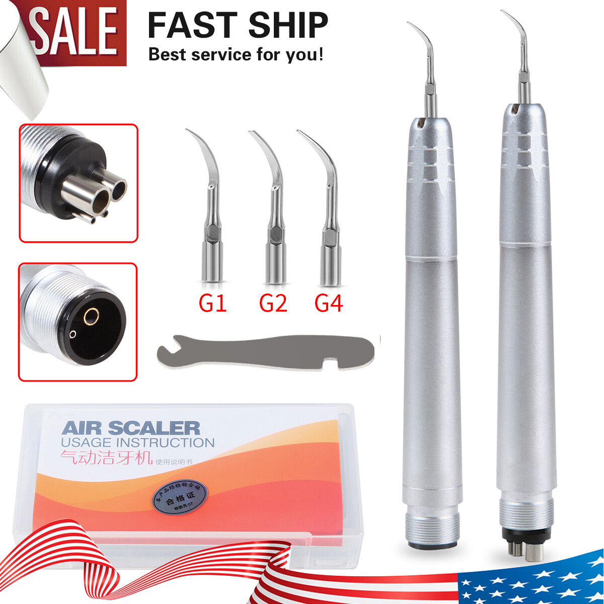 Dental pieza de Mano de Escalador de Aire Sónico+G1, G2, G4 Puntas USA