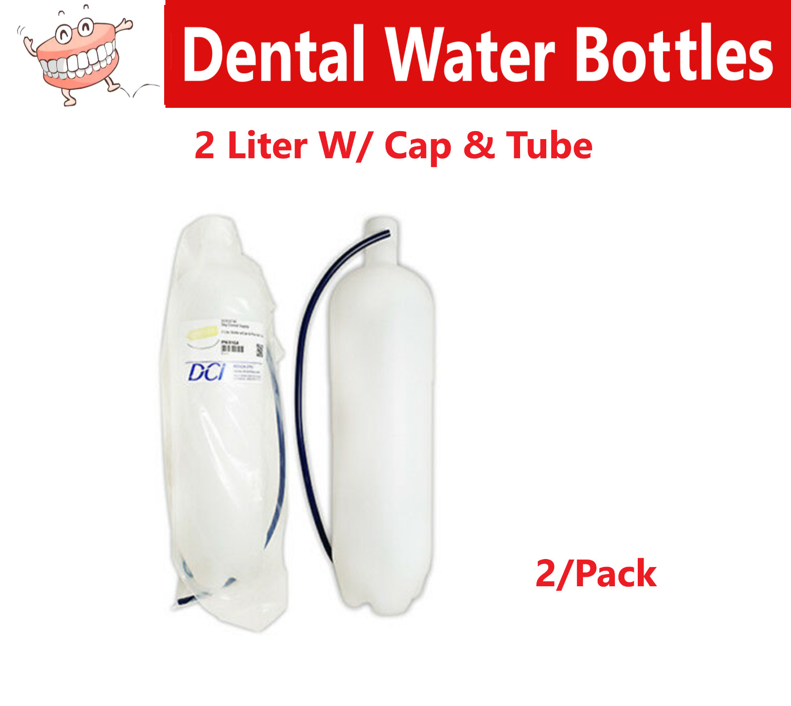 DCI Bottle With Cap & Pick-Up Tube For Dental Water System Unit 2 Liter, 2/Pack