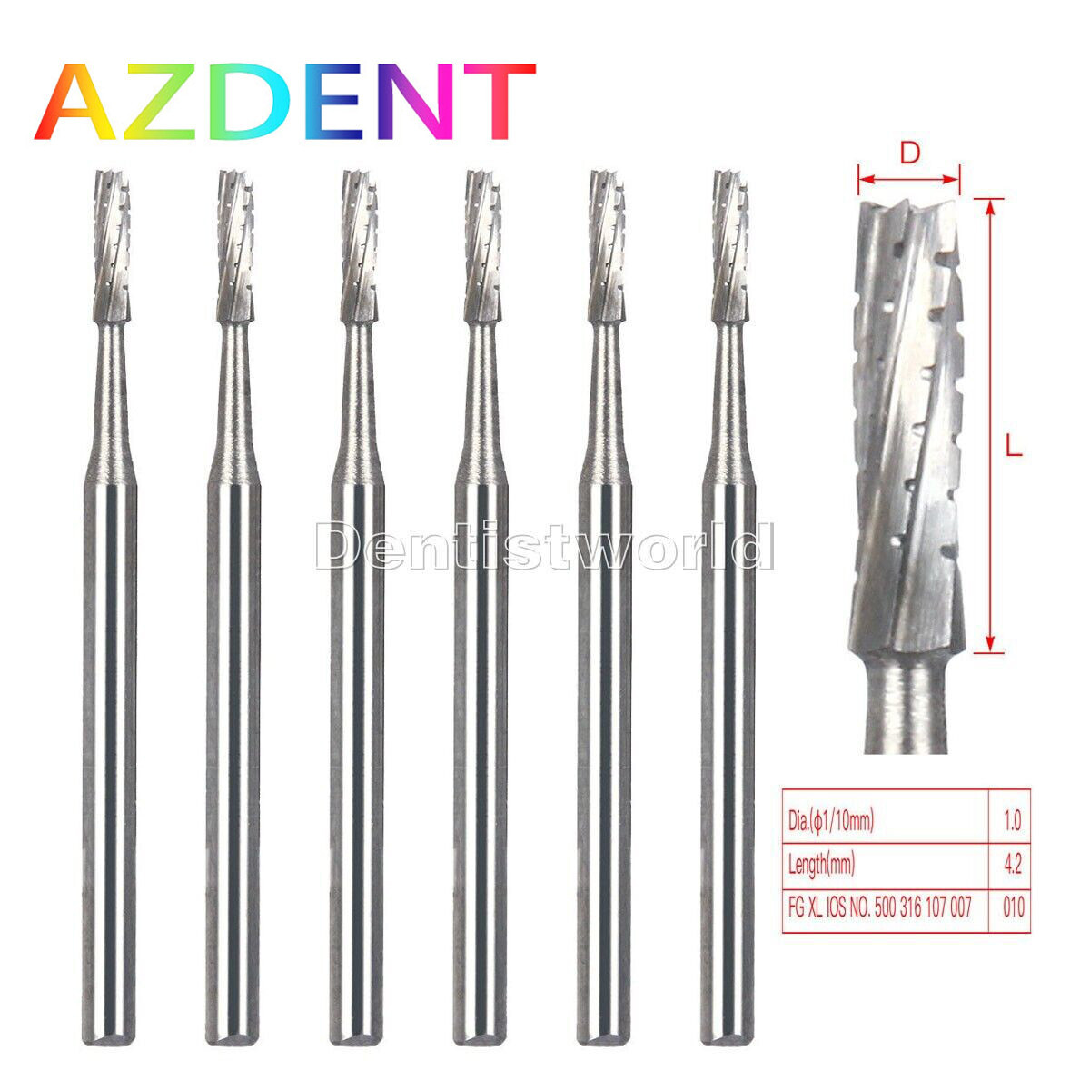AZDENT 6X Dental Surgical Carbide Burs 25mm 557 FGOS Bone Cutting FG-557XL 1.6mm