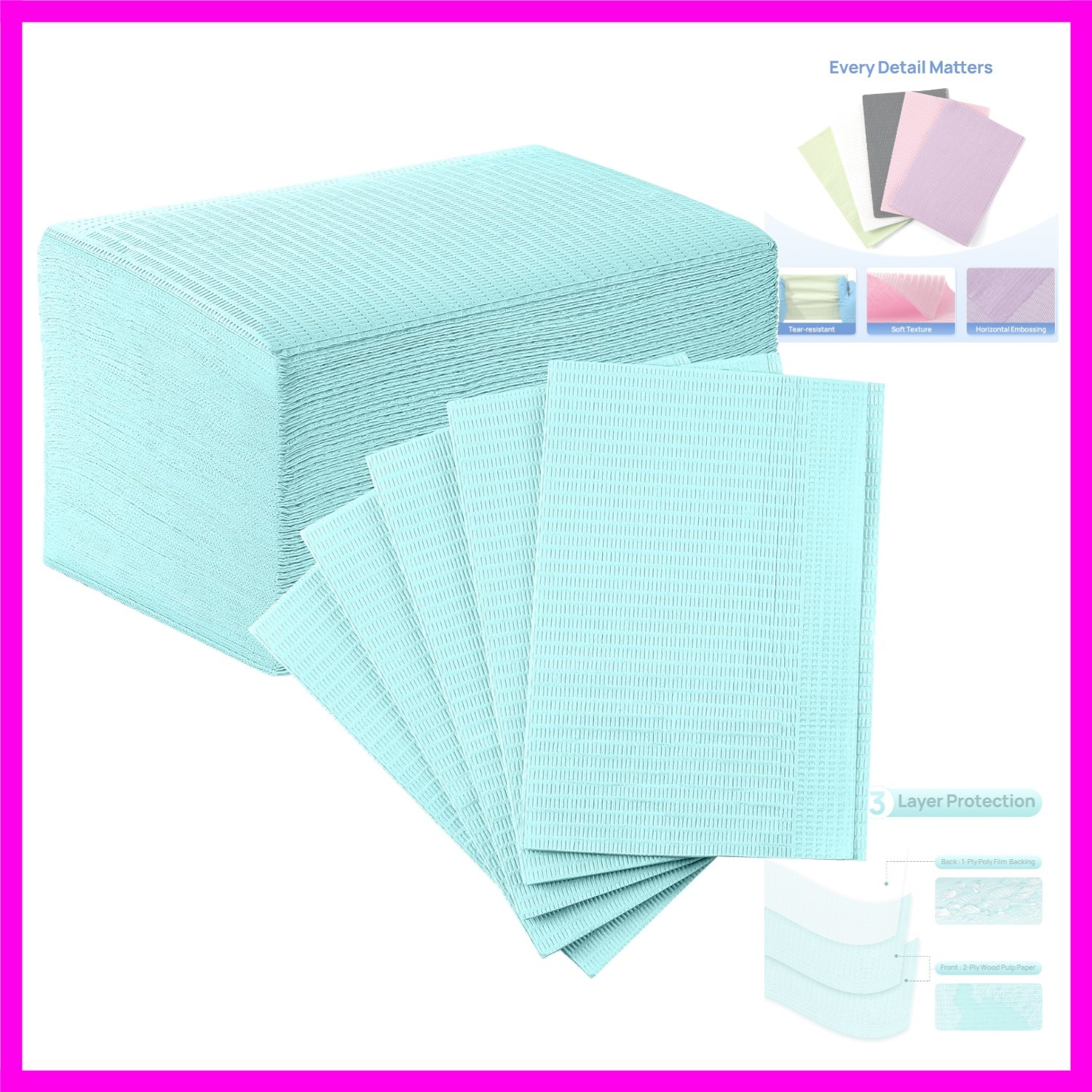 Blue Dental Bibs 50 Pieces, 2-Ply Paper 1-Ply Film, 13″ x 18″ Disposable