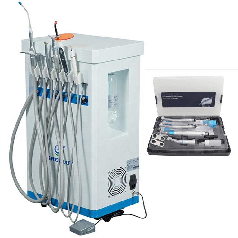 Dental Mobile Cart Unit with Air Compressor Curing Light Scaler Handpieces 4Hole