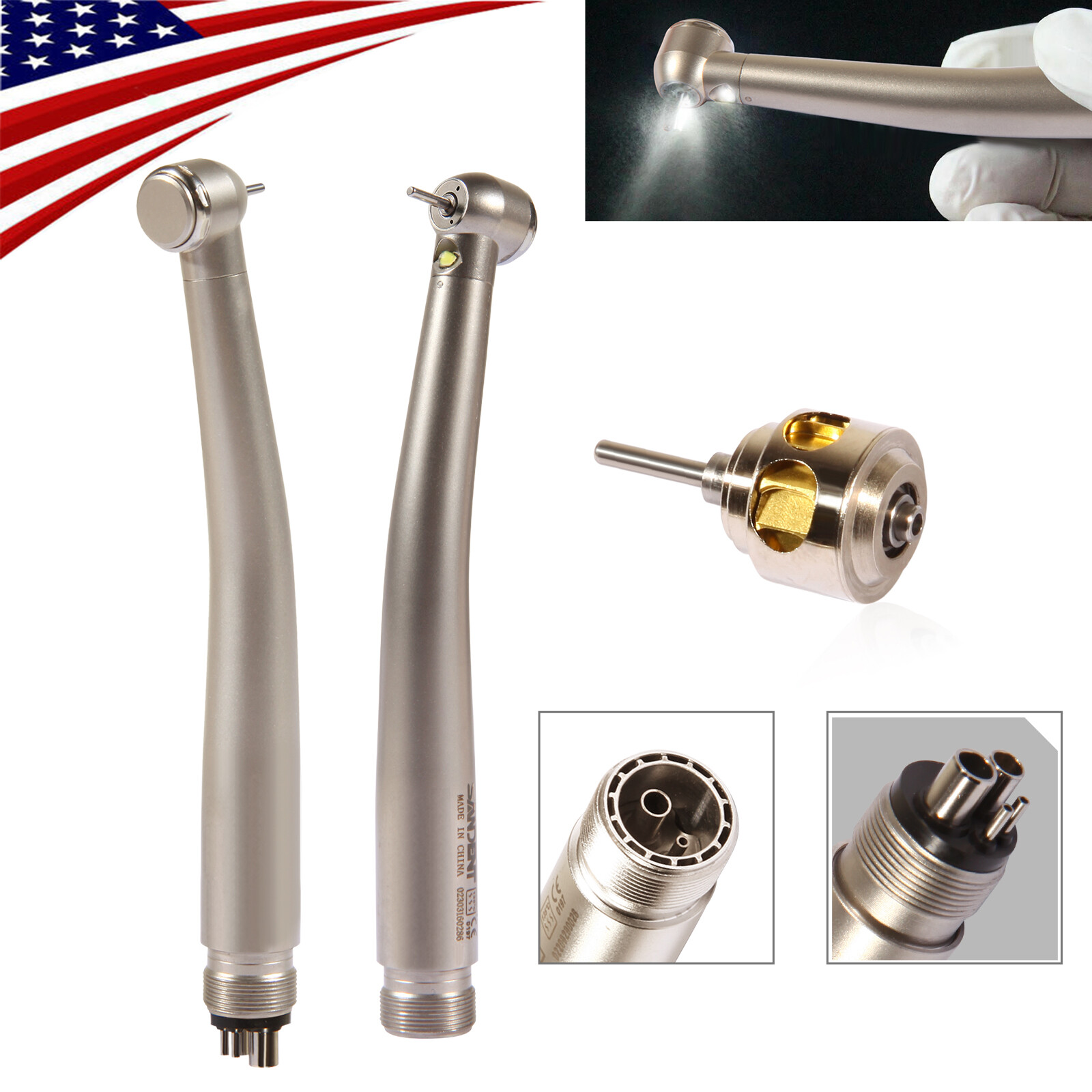 Dental High Speed E generator LED Handpiece Air Turbine Steel Bearings 2 4 Hole