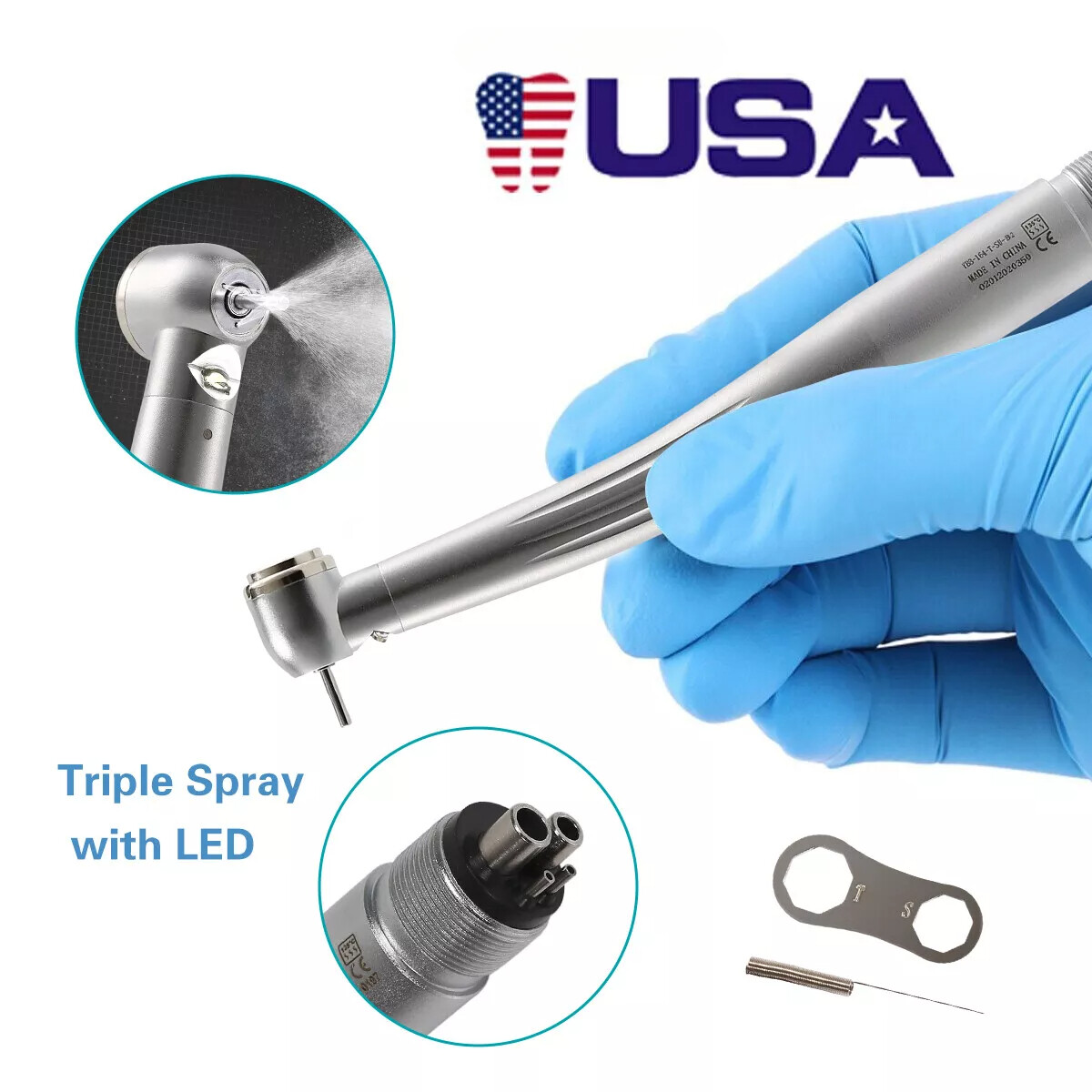 Dental Fiber Optic E-generator LED High Speed Handpiece Push Turbine 4 HOLES