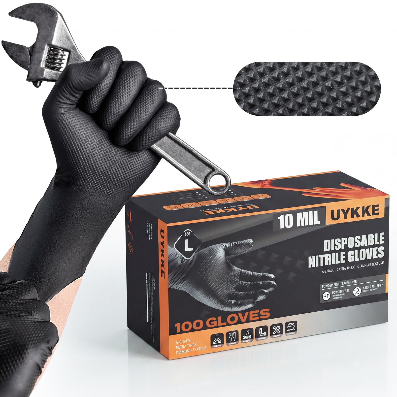 10mil Nitrile Gloves Thick,Industrial Disposable Gloves with Diamond Textured…