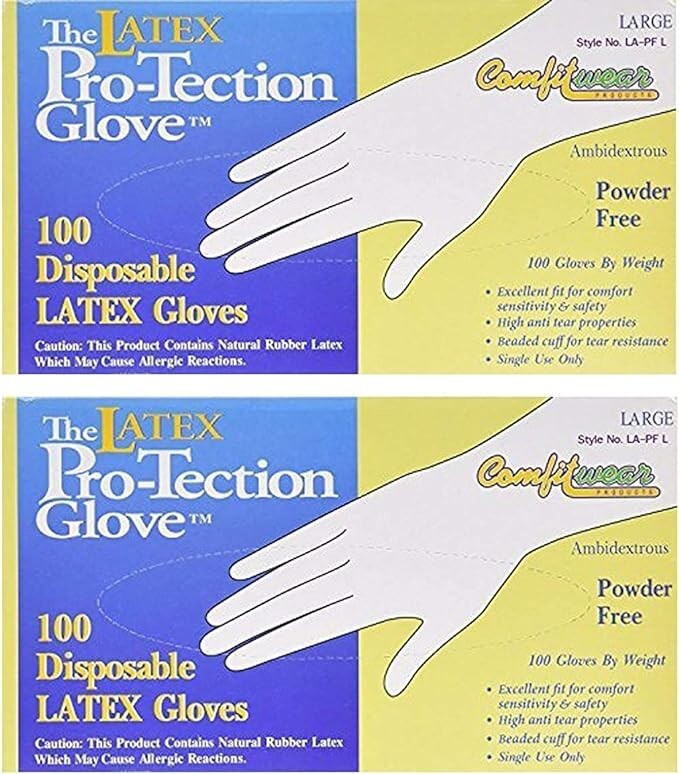 (Pack of 2) Comfitwear – Disposable Latex Gloves – Powder Free -(100 PC Per Box)