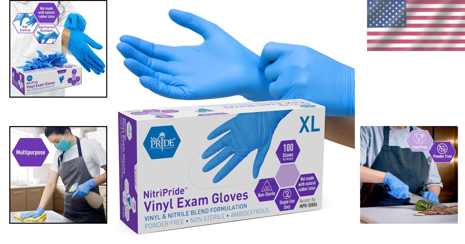 100 Count Blue Nitrile-Vinyl Blend Gloves – Latex-Free, Food Grade, Ambidextrous