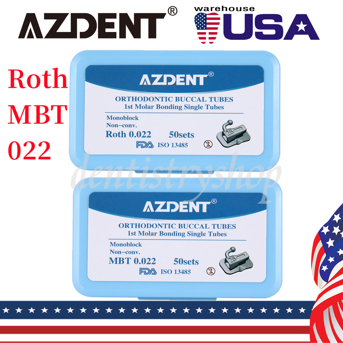 【USA】AZDENT Ortodoncia Dental 1er 2do tubo molartubo bucal de Roth/ MBT 022/018