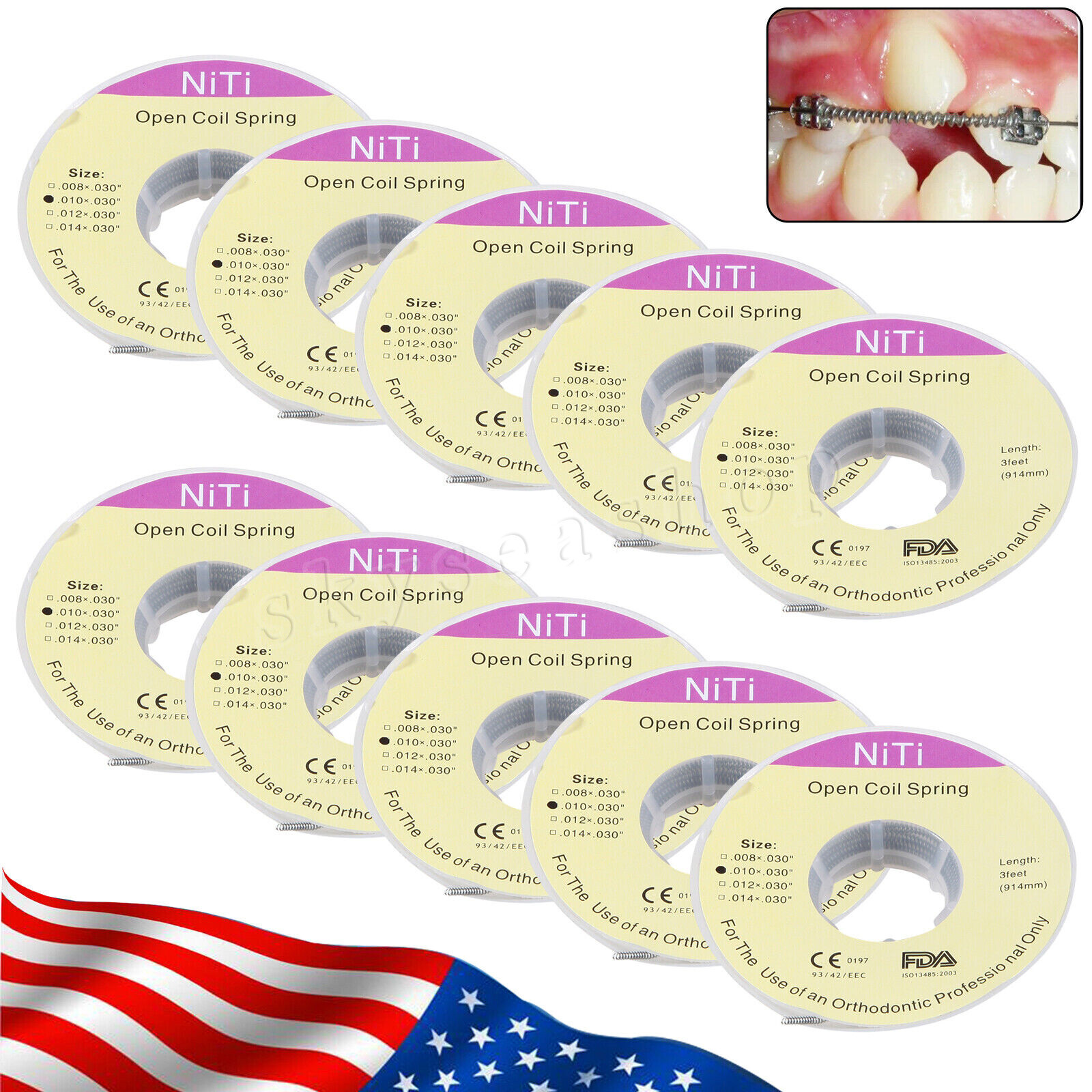 10 Roll Dental Orthodontic Niti Open Coil Spring Spool Dia.010 *030 ” inch 914mm