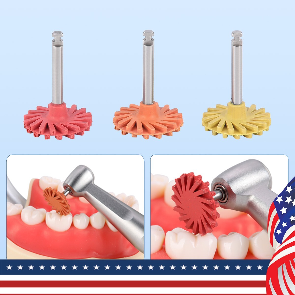 6Pcs AZDENT Dental Composite Polishing Wheels RA 2.35mm Burs Coarse/Medium/Fine