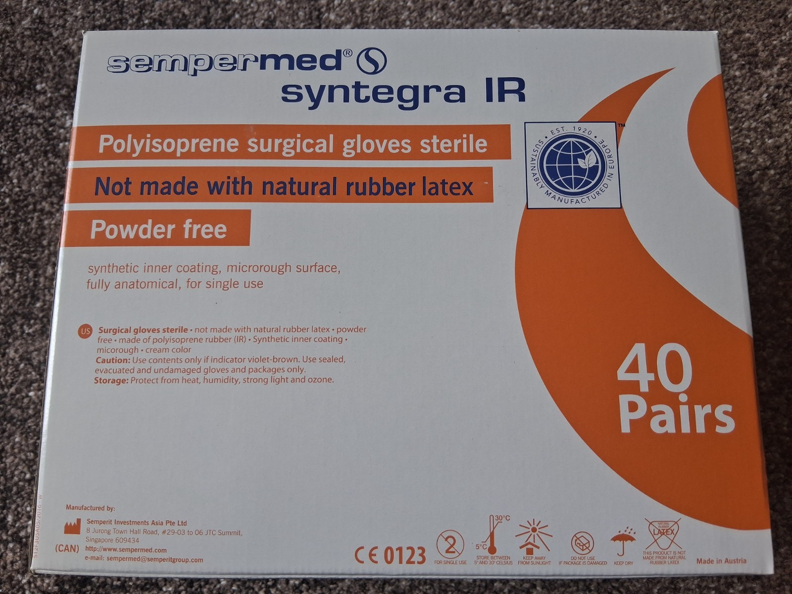 Sempermed Syntegra IR Polyisoprene Surgical Gloves, Size 8, Box 40/pairs