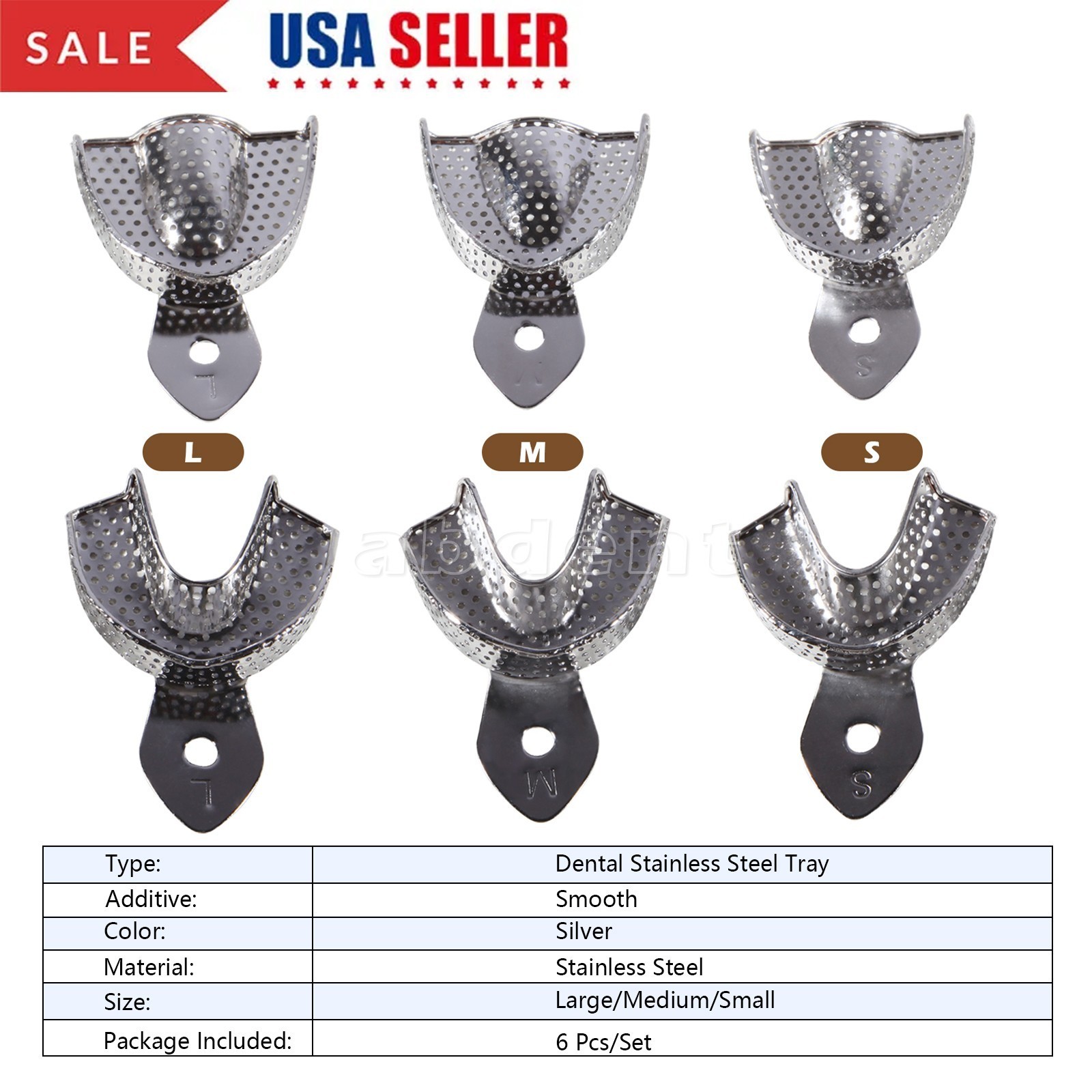 1-10pcs Dental STAINLESS STEEL Autoclavable Impression Tray S/M/L Upper/Lower US