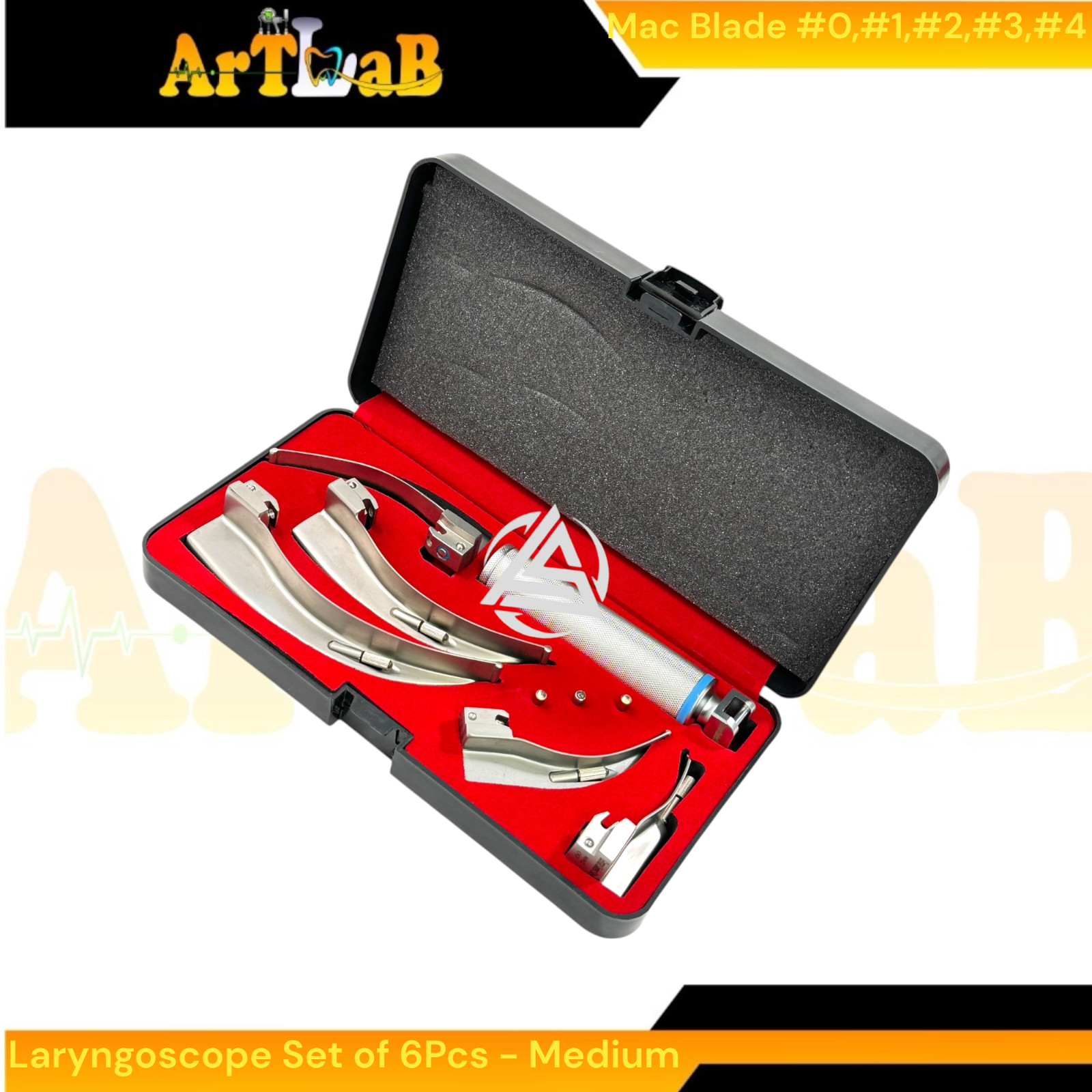 6pcs Set EMT Fiber-Optic Laryngoscope with Mac Blades #0 to #4 & Medium Handle