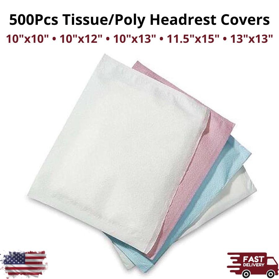Fabricel 500Pcs Dental Headrest Covers Tissue Poly 10×10 10×13 13×13 11.5×15