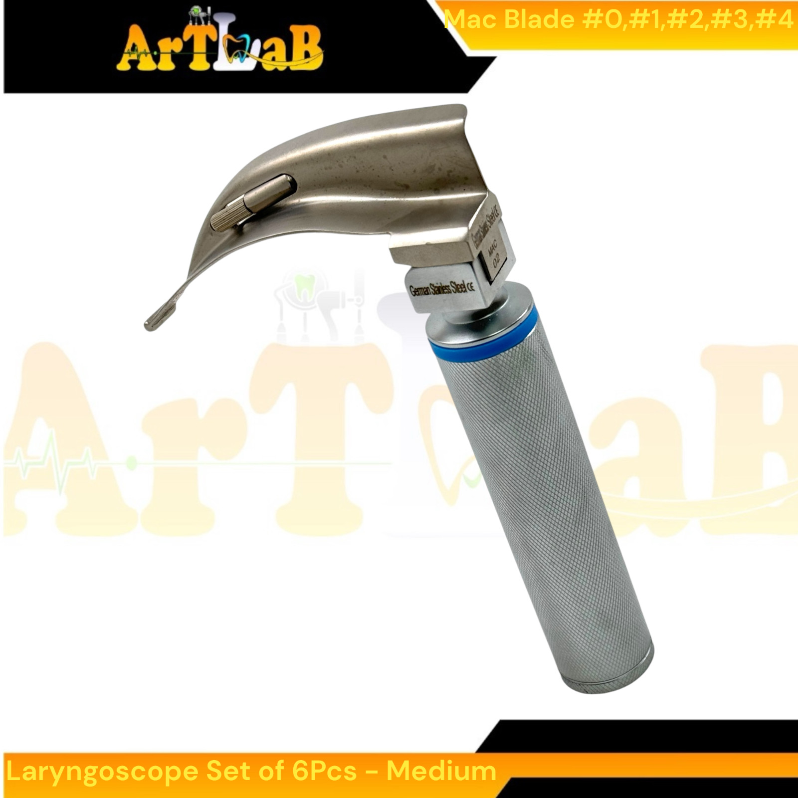 6pcs Set EMT Fiber-Optic Laryngoscope with Mac Blades #0 to #4 & Medium Handle