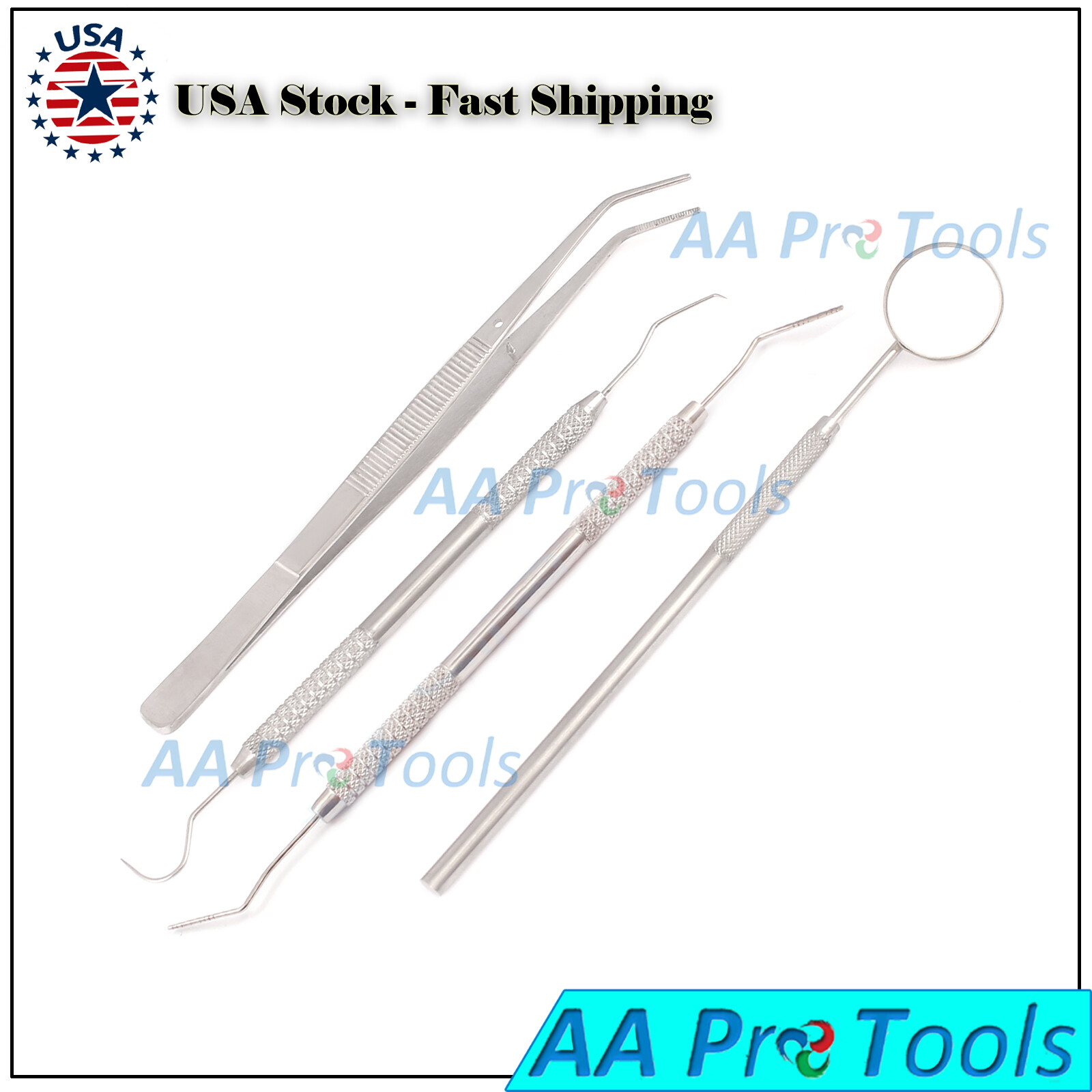 4 PCS BASIC DENTAL EXPLORER MIRROR COLLEGE COTTON PLIER INSTRUMENTS SET KIT