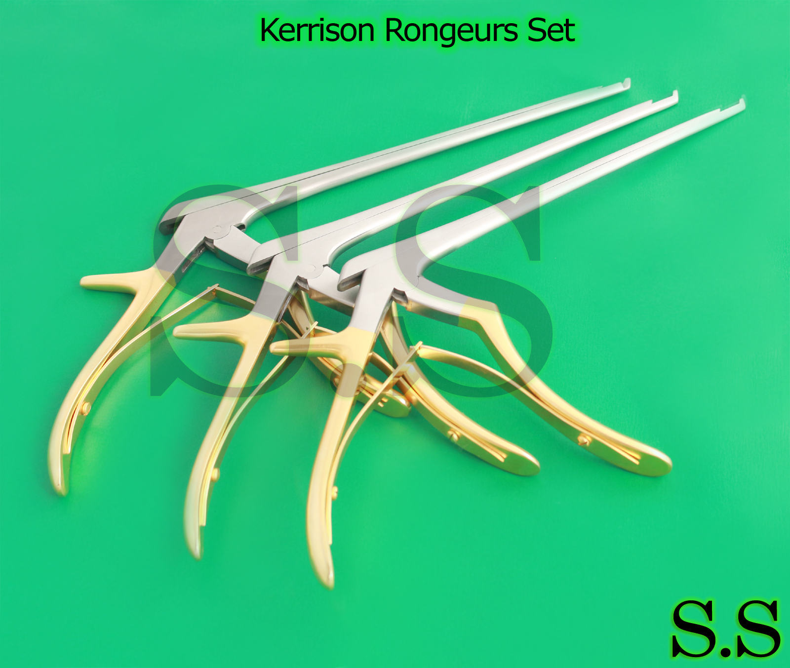 3 Pcs Set KERRISON Rongeurs 7″,1mm, 2mm,3mm Up 45 Degree Gold Handle Instruments