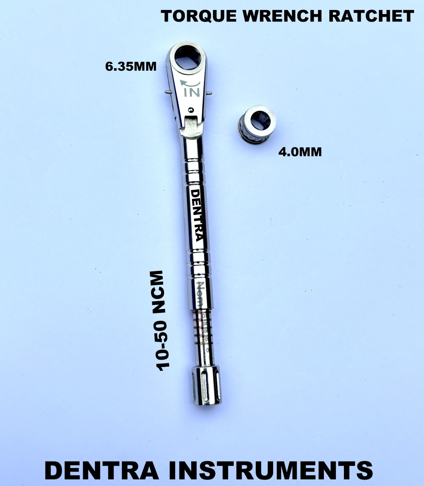Dental Implant Torque Wrench Ratchet 10-50ncm With 2 Hex 4.0mm & 6.35mm New CE