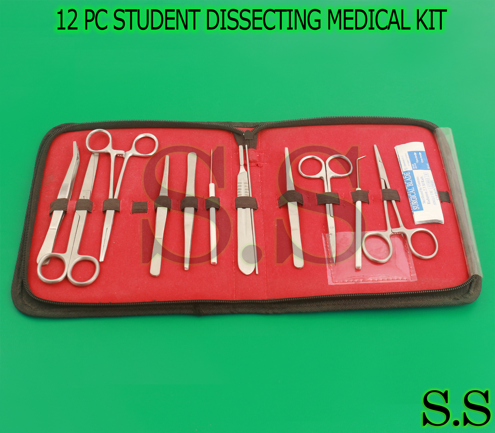 12 PC STUDENT DISSECTING DISSECTION MEDICAL LAB INSTRUMENTS KIT SET+5 BLADES #23