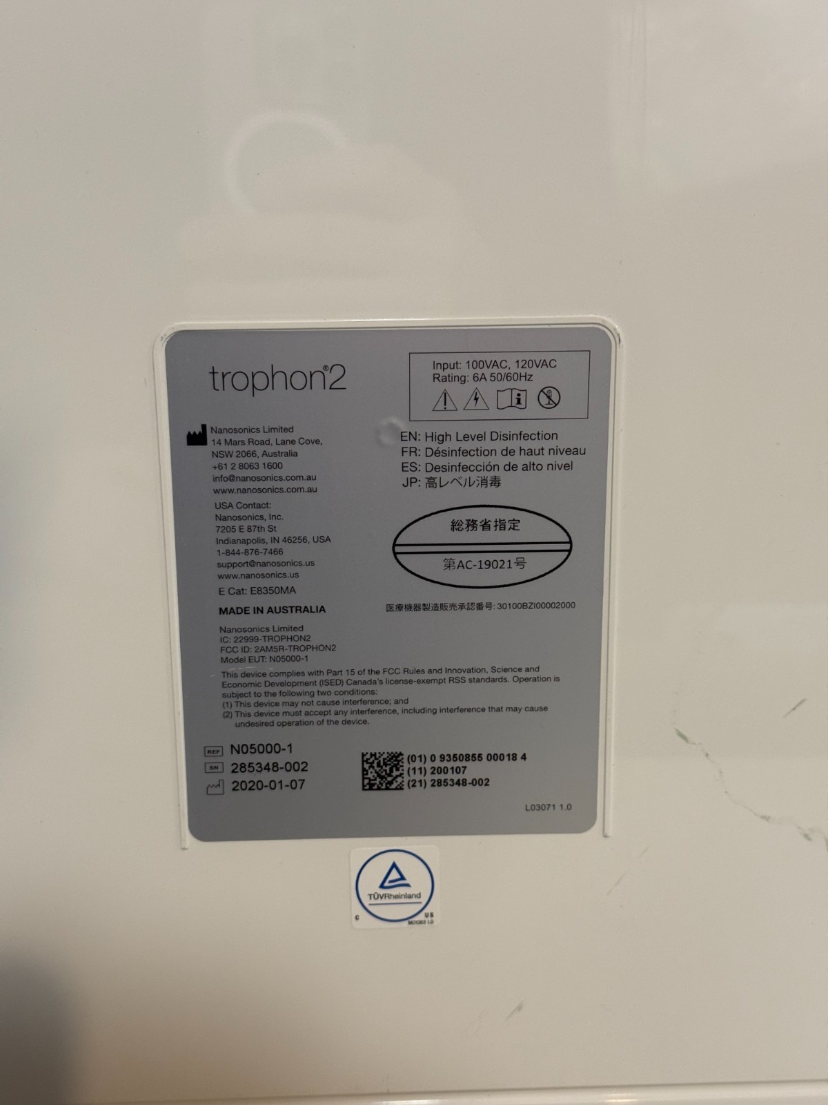 Nanosonics Trophon 2 N05000-1 w/ Power Cable | 30 Day Warranty
