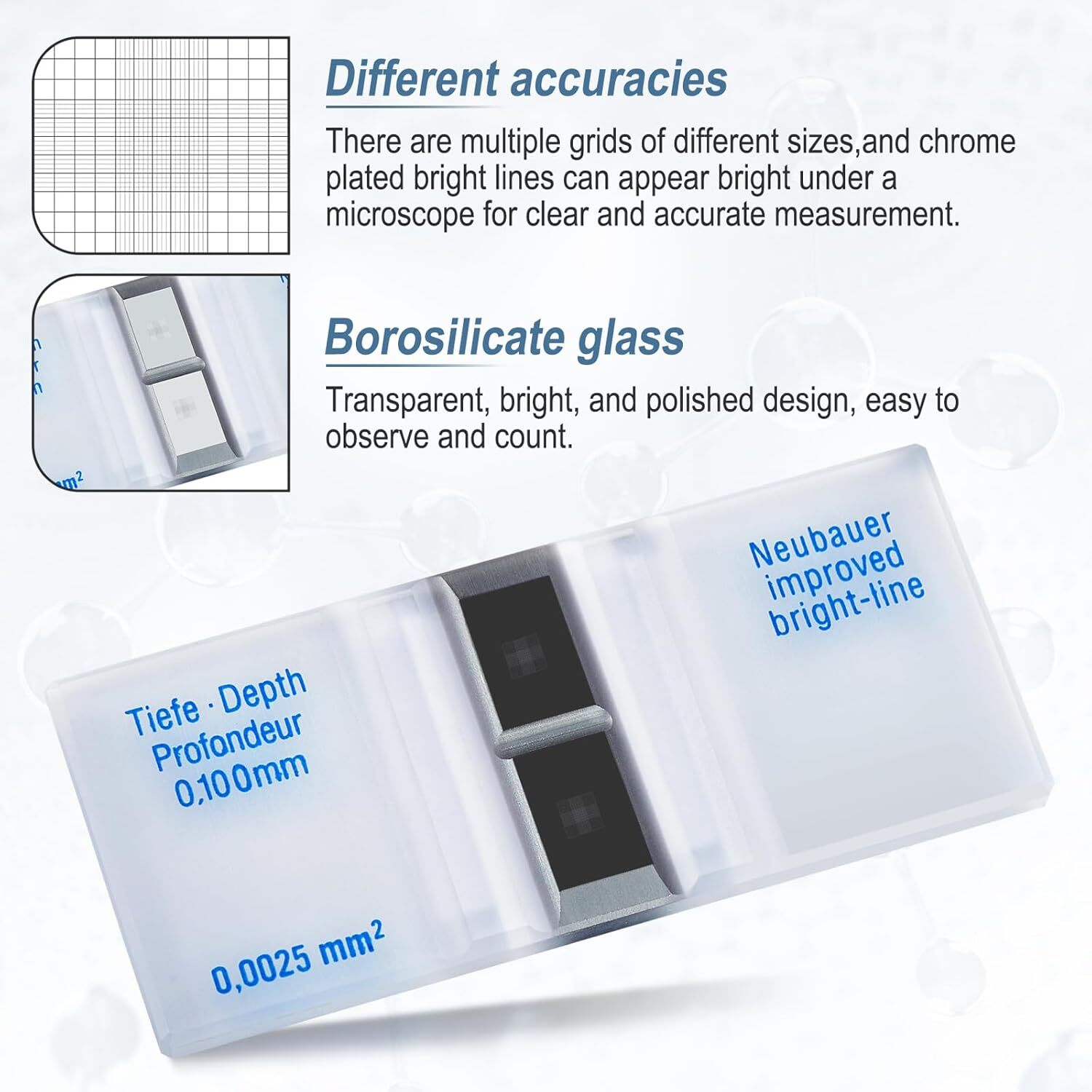 5Pack Cell Counting Chamber Improved Neubauer Hemocytometer Blood Cell Counter