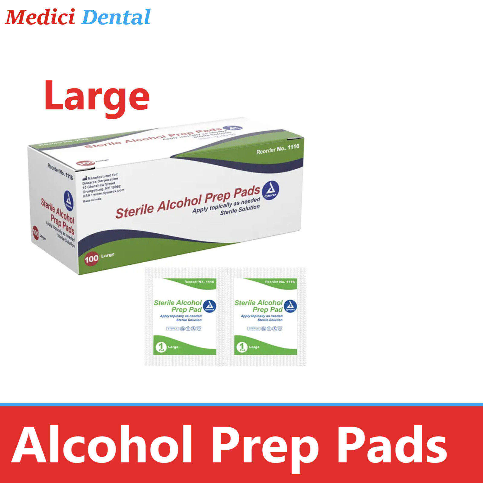 200-2000 MEDIUM ALCOHOL PREP PADS Wet Sterile Antiseptic Pack Manufacter Dynarex