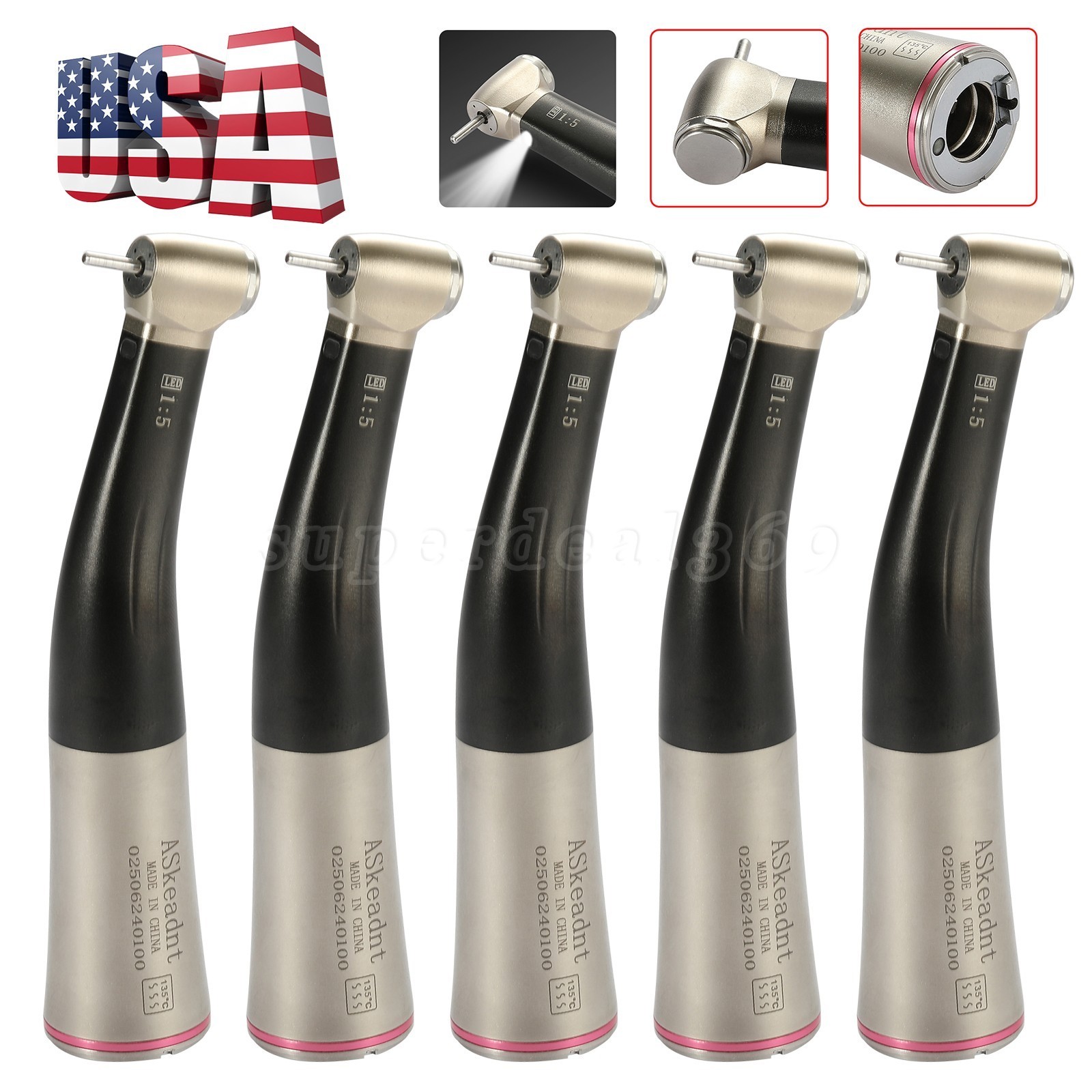 1:5 ratio Dental Fiber Optic LED Contra Angle Handpiece Inner 4 Spray /Rotor SA