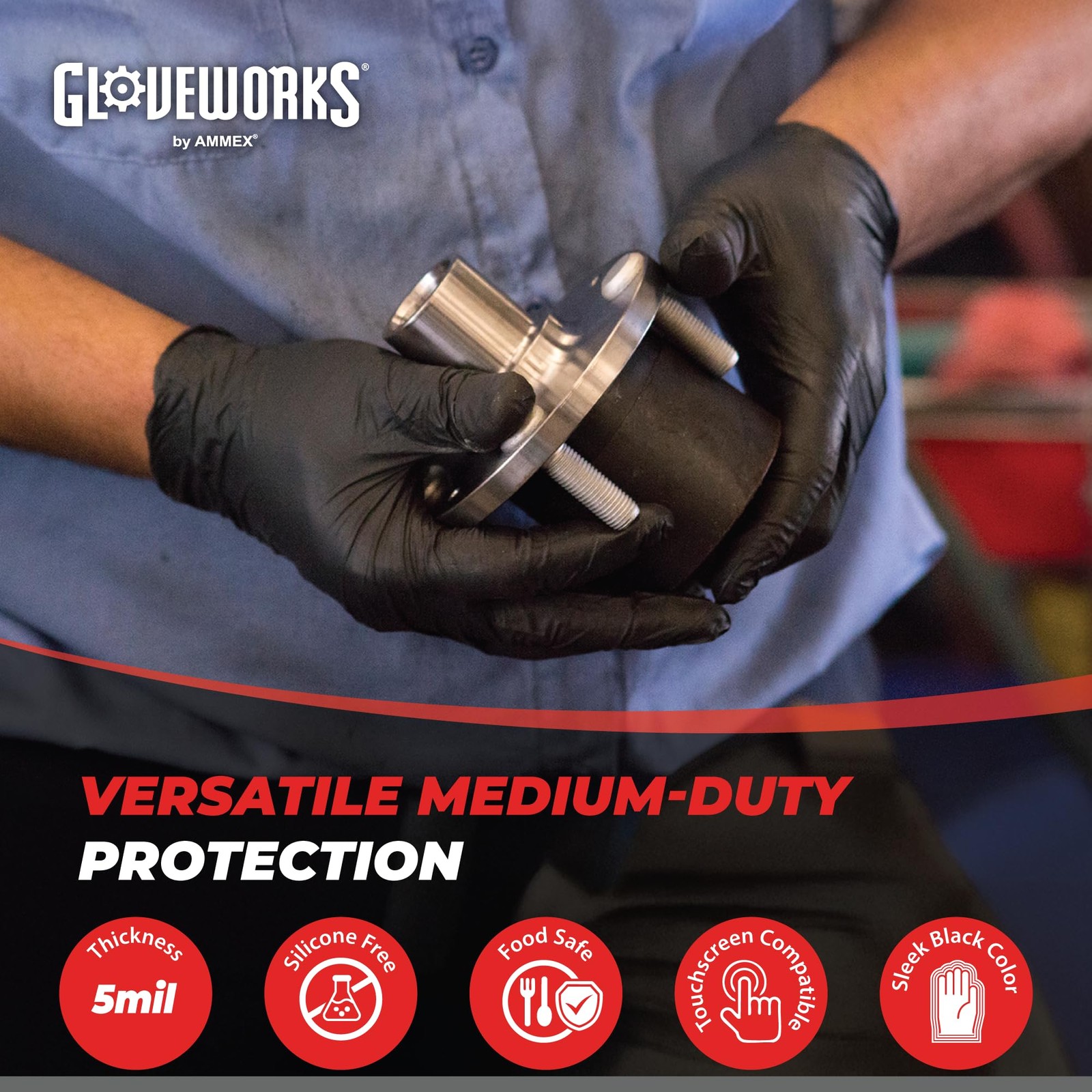 GLOVEWORKS Black Nitrile Disposable Gloves 5 Mil XXL, 2 Boxes of 100