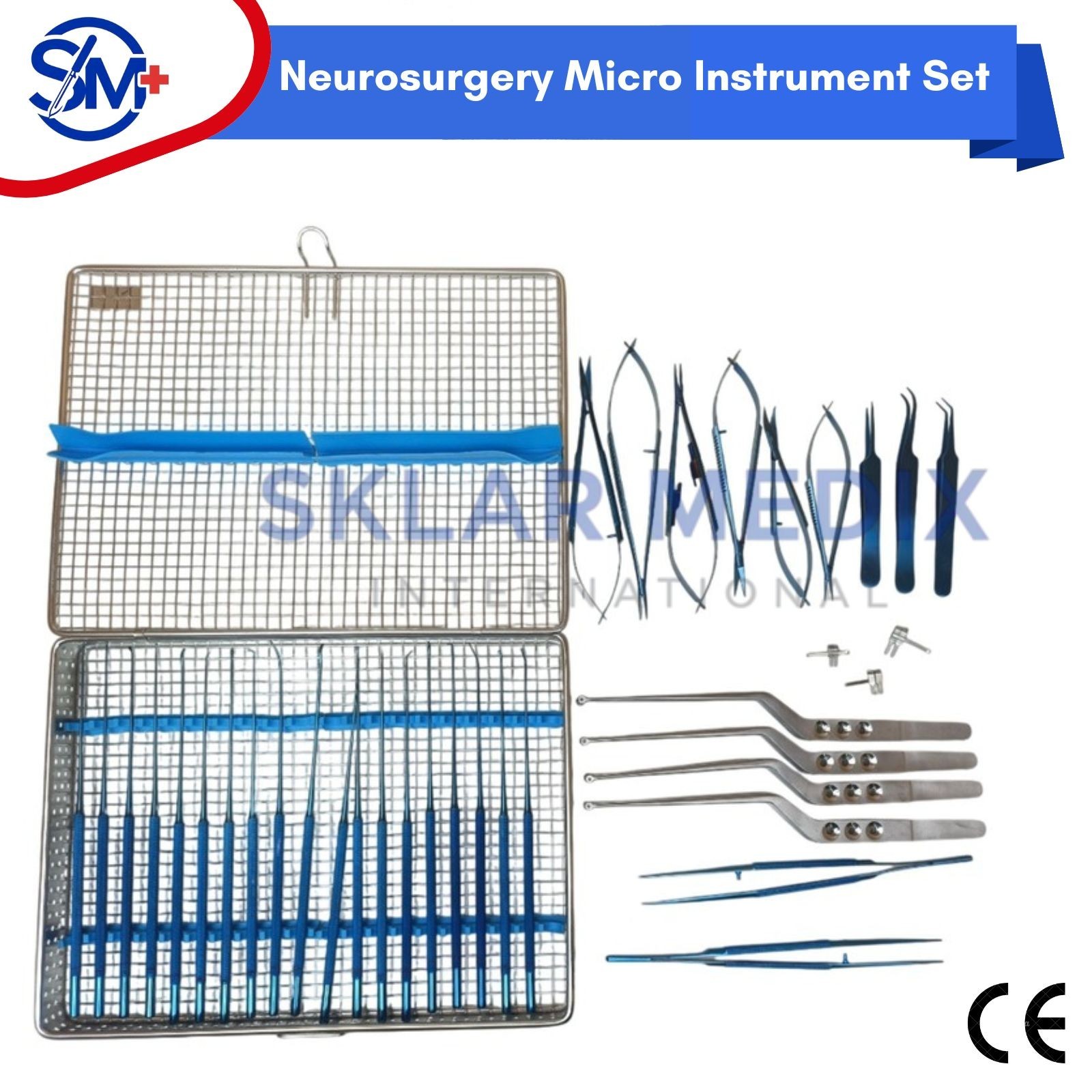 Micro Surgery Instrument Set Neurosurgical Titanium Coated Instrument + Mesh Box