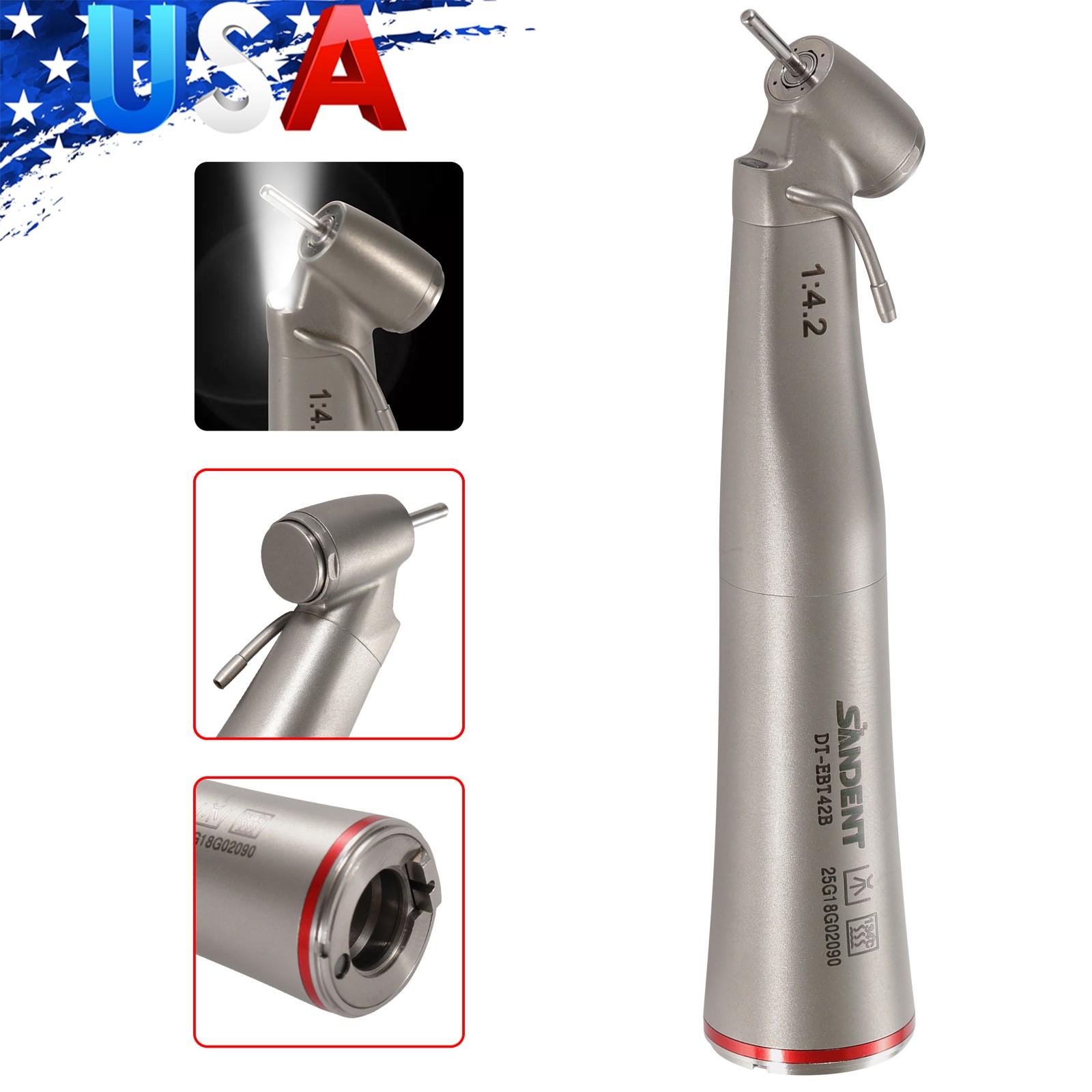 SANDENT Electric Handpiece 1:1 1:4.2 Contra Angle 45 Degree LED Fiber Optic