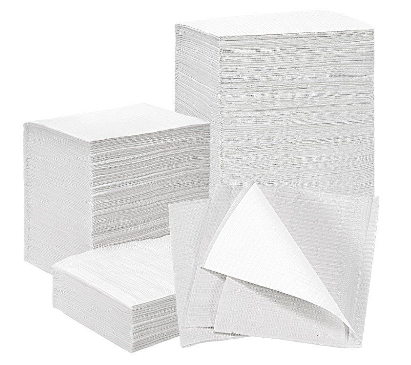 PREMIUM 3-PLY DISPOSABLE DENTAL BIBS, 500-PACK, WHITE, 13.75″ X 17.75″ – WATERPR