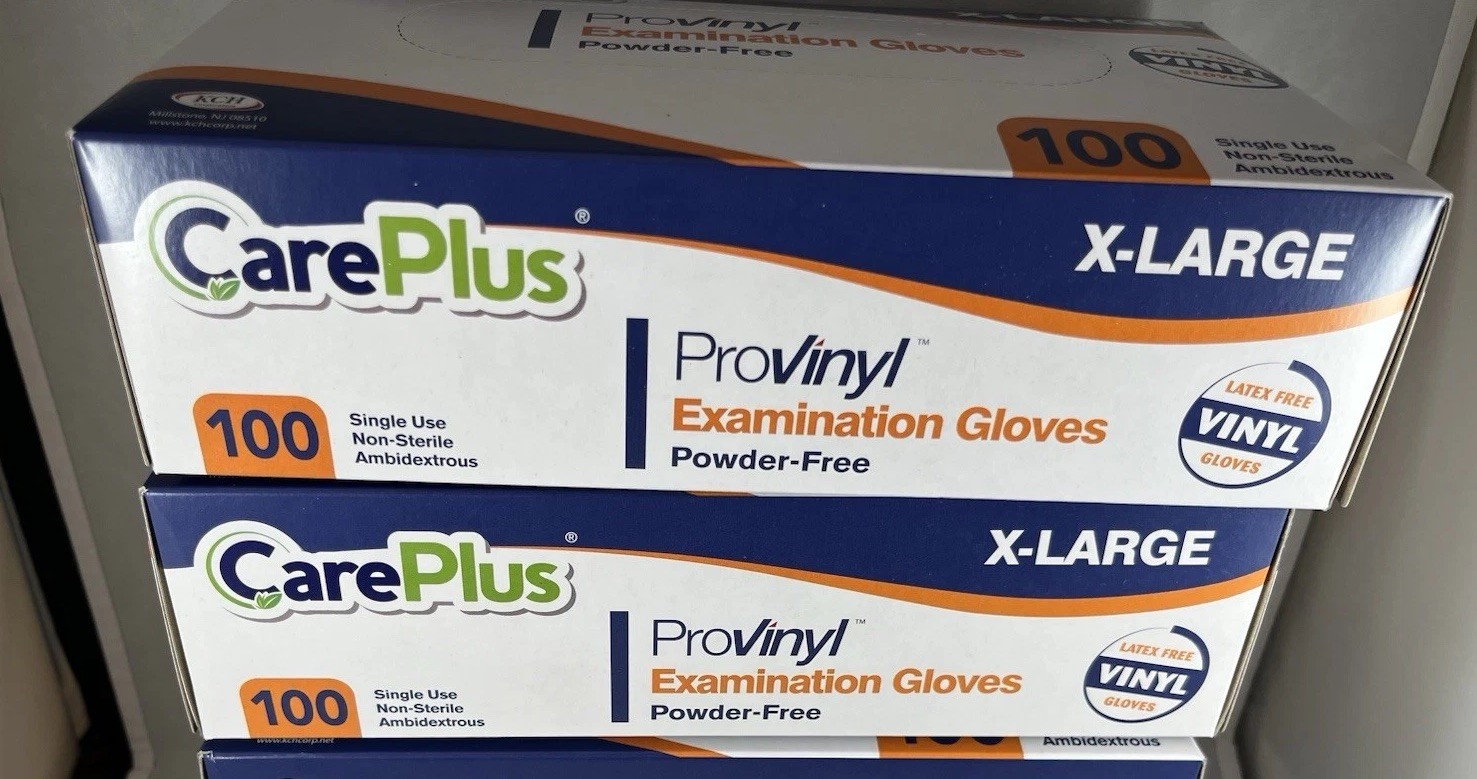 Disposable Vinyl Gloves XLarge 100/box Powder Free Latex Free Care Plus Lot of 2