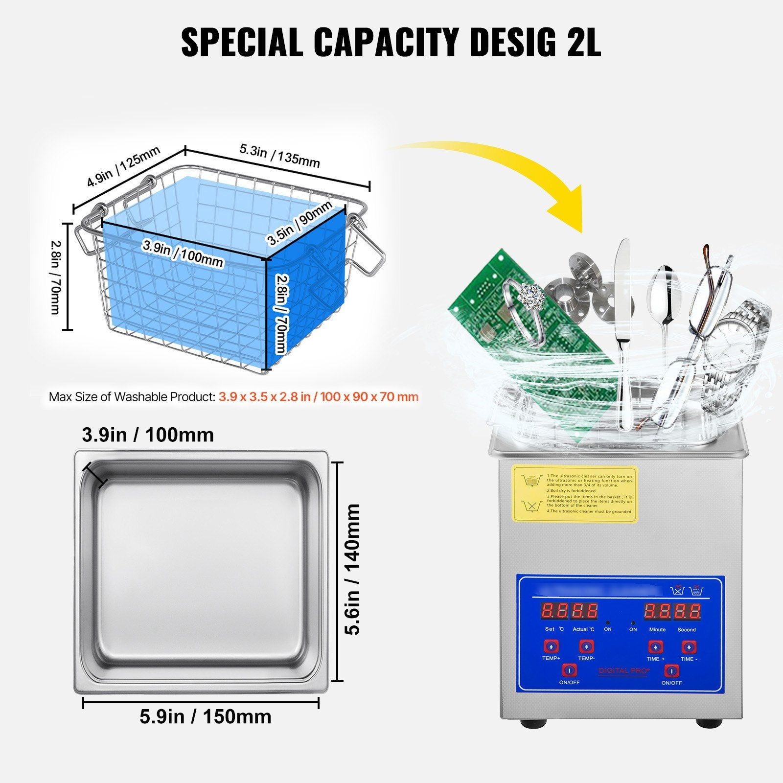 Digital Setting 2L 40kHz Ultrasonic Cleaner Corrosion Resistant 110V