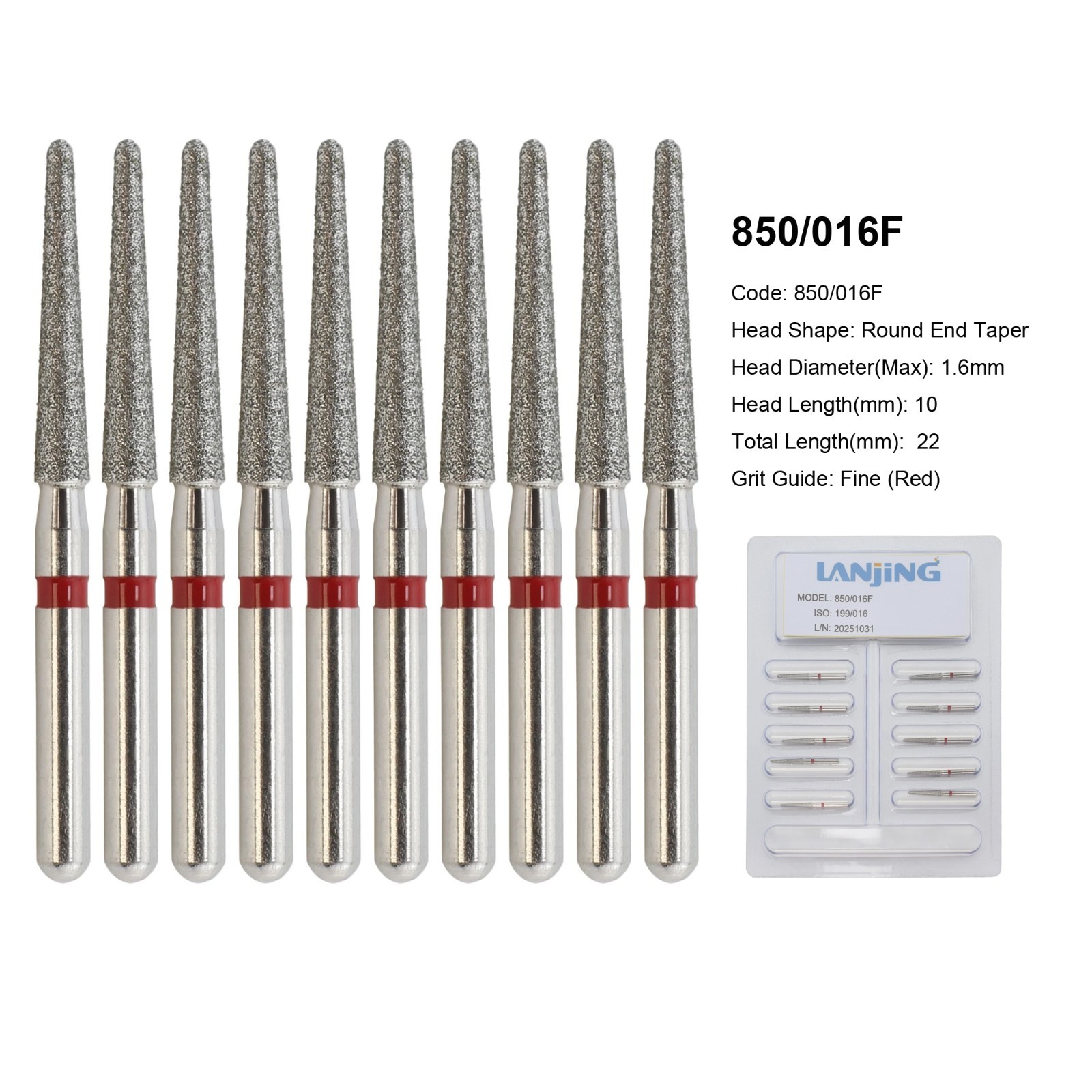 FG Dental Diamond Burs 856 850 Round End Taper Crown Prep Coarse Fine High Speed