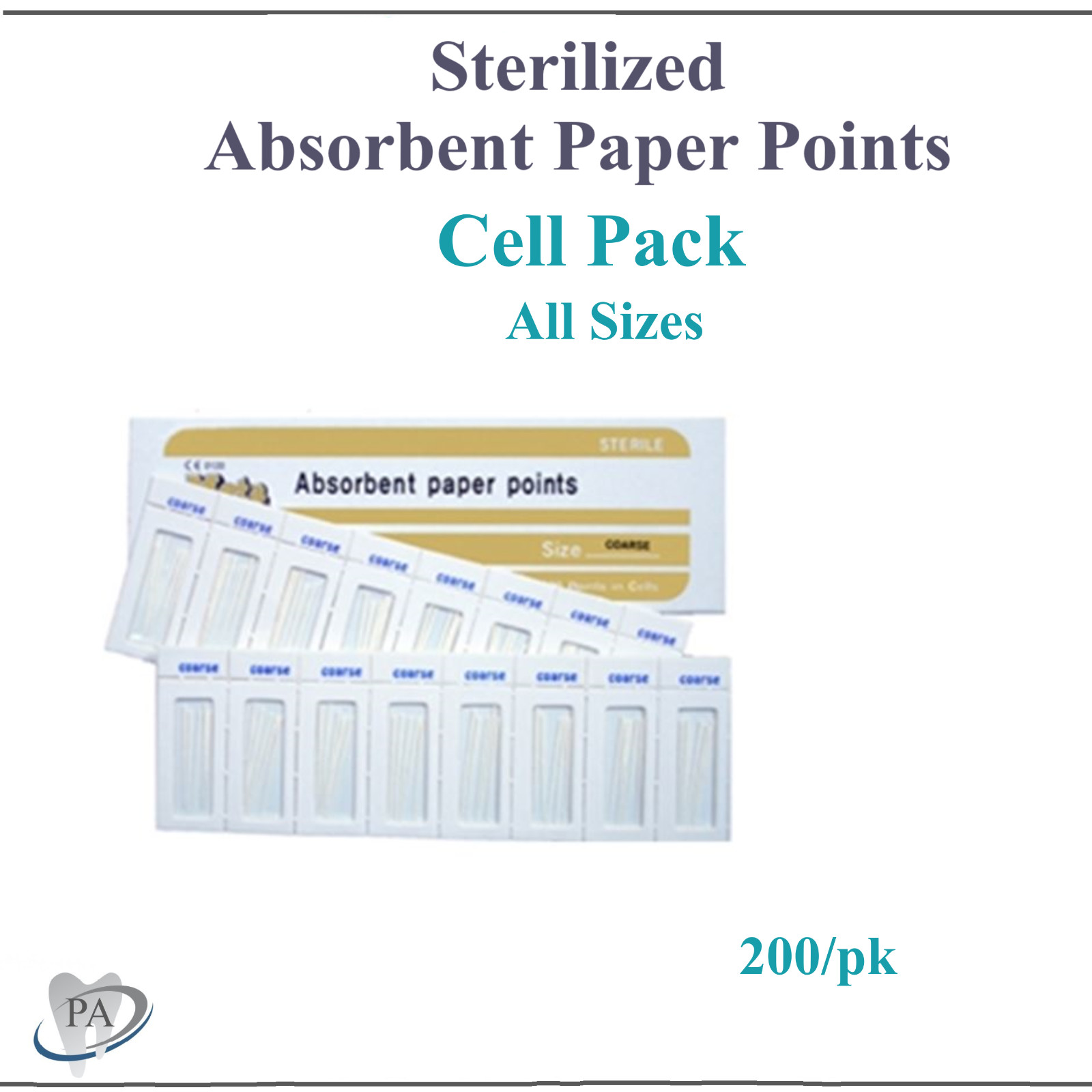 Dental Absorbent Paper Points CELL PACK Paper Points, CHOOSE SIZE, Meta 200/pk.