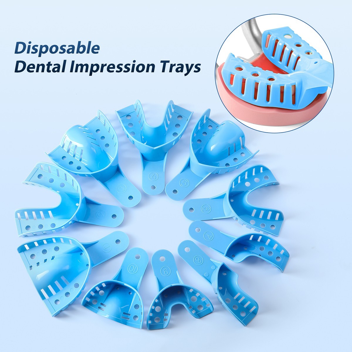AZDENT Dental Impression Trays Perforated Plastic Trays S/M/L/XL Upper/Lower